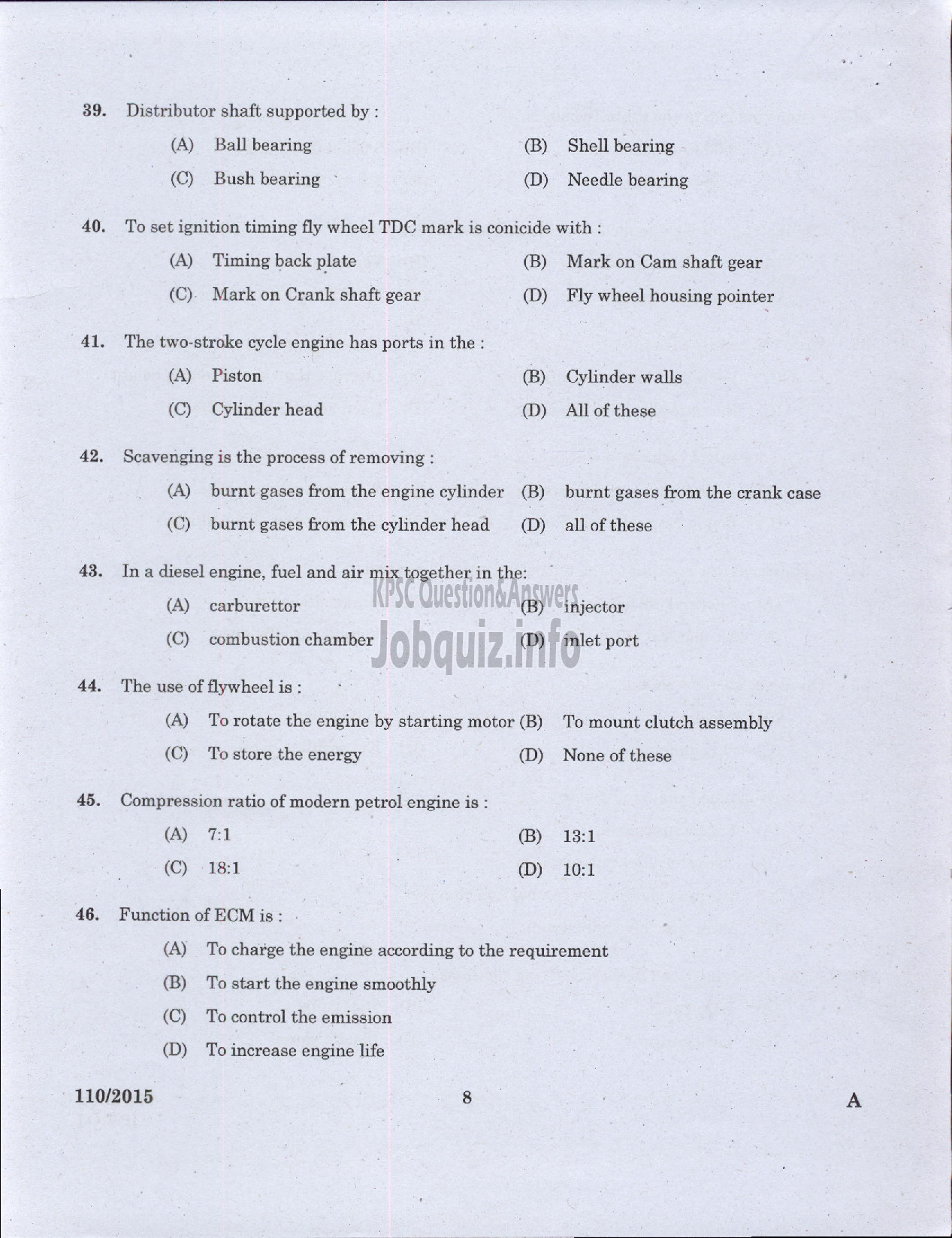 Kerala PSC Question Paper - PUMP OPERATOR GROUND WATER-6