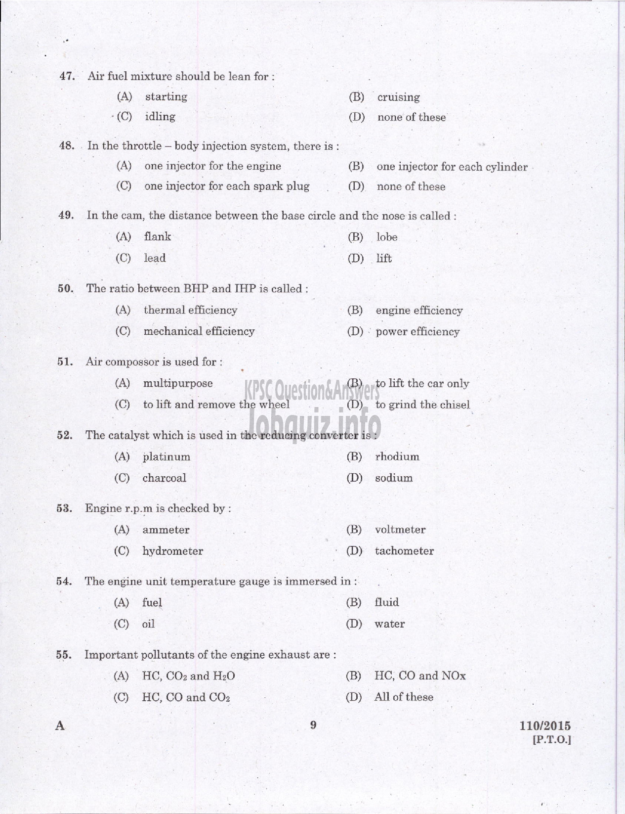 Kerala PSC Question Paper - PUMP OPERATOR GROUND WATER-7