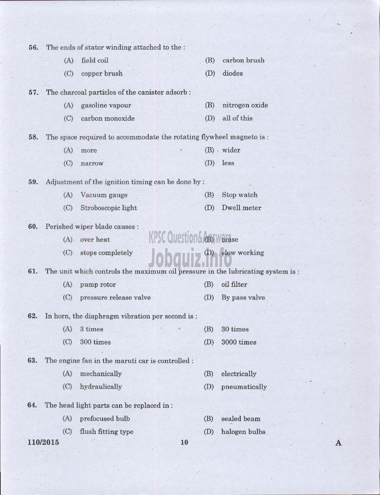 Kerala PSC Question Paper - PUMP OPERATOR GROUND WATER-8