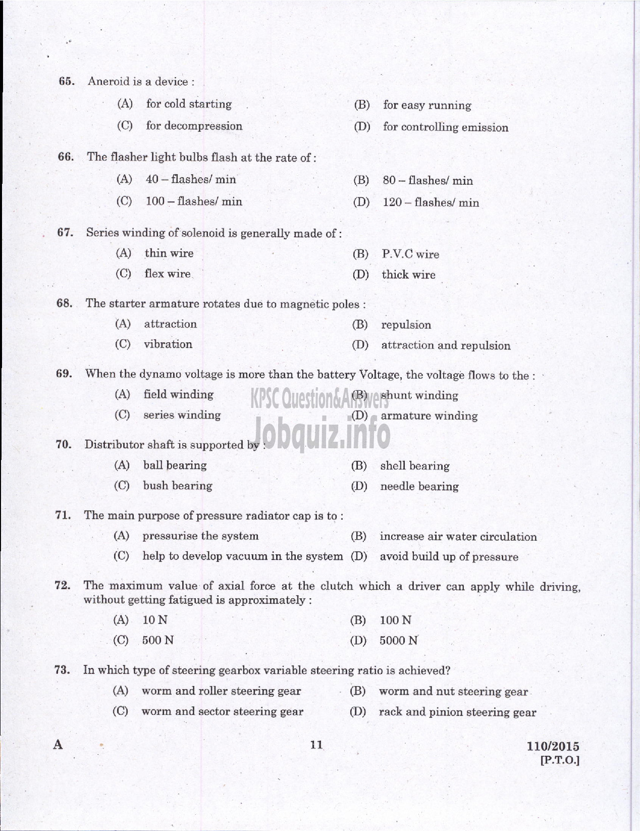 Kerala PSC Question Paper - PUMP OPERATOR GROUND WATER-9