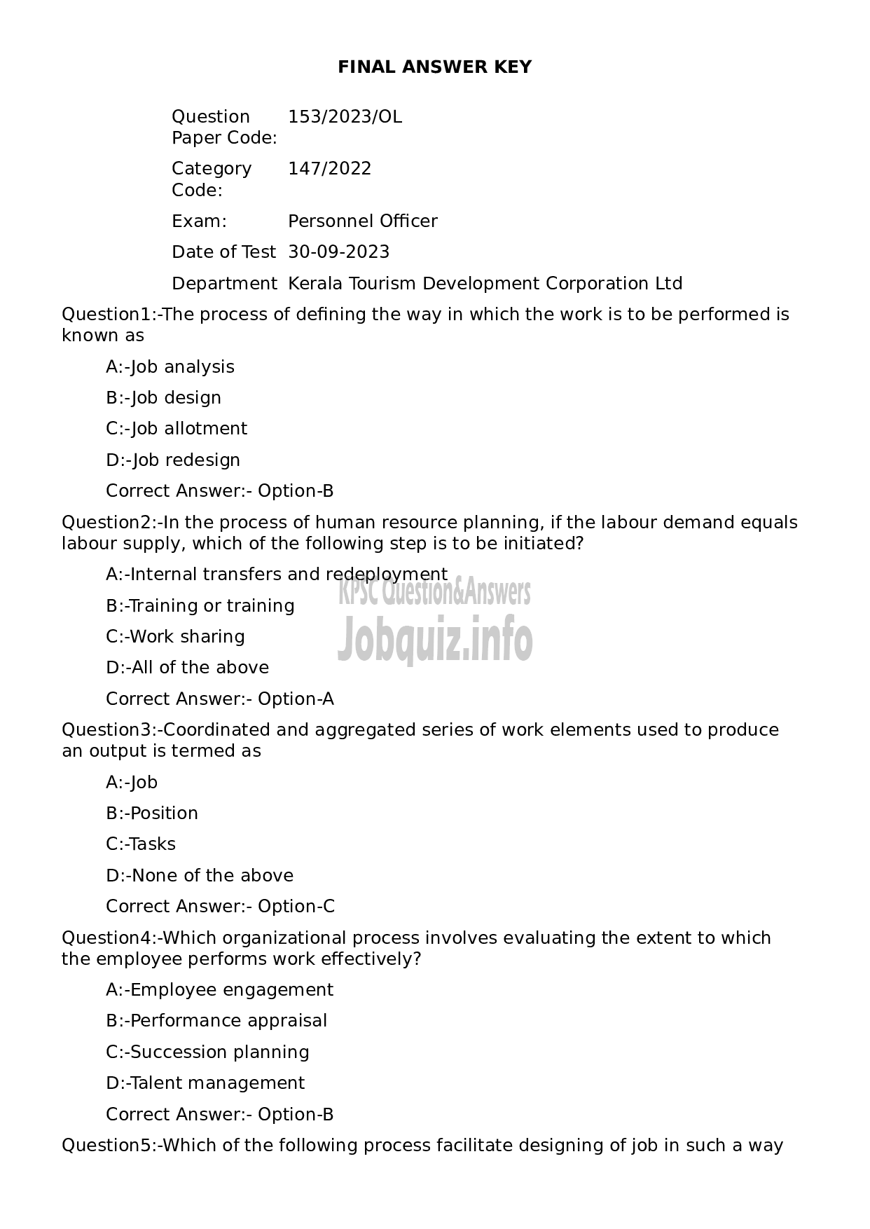 Kerala PSC Question Paper - Personnel Officer-1