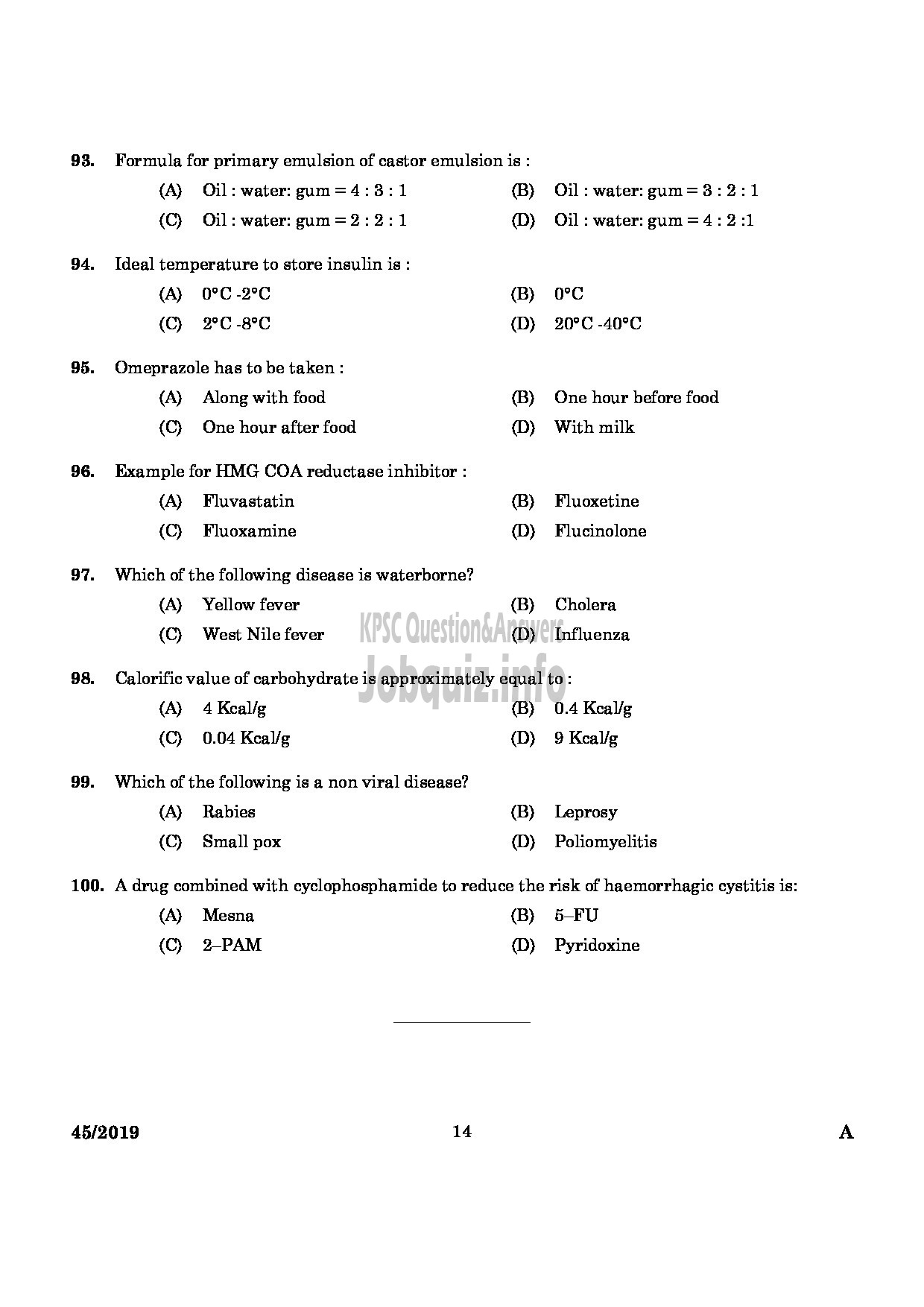 Kerala PSC Question Paper - Pharmacist Gr II Health Services/IMS English -12