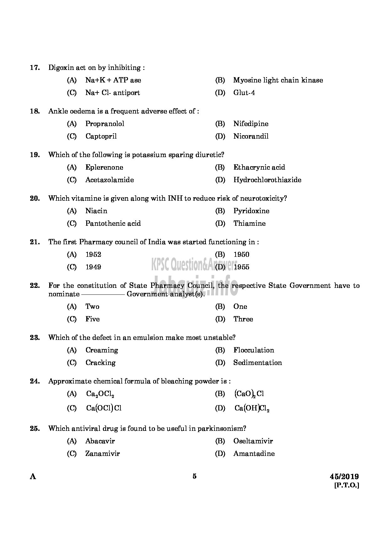 Kerala PSC Question Paper - Pharmacist Gr II Health Services/IMS English -3