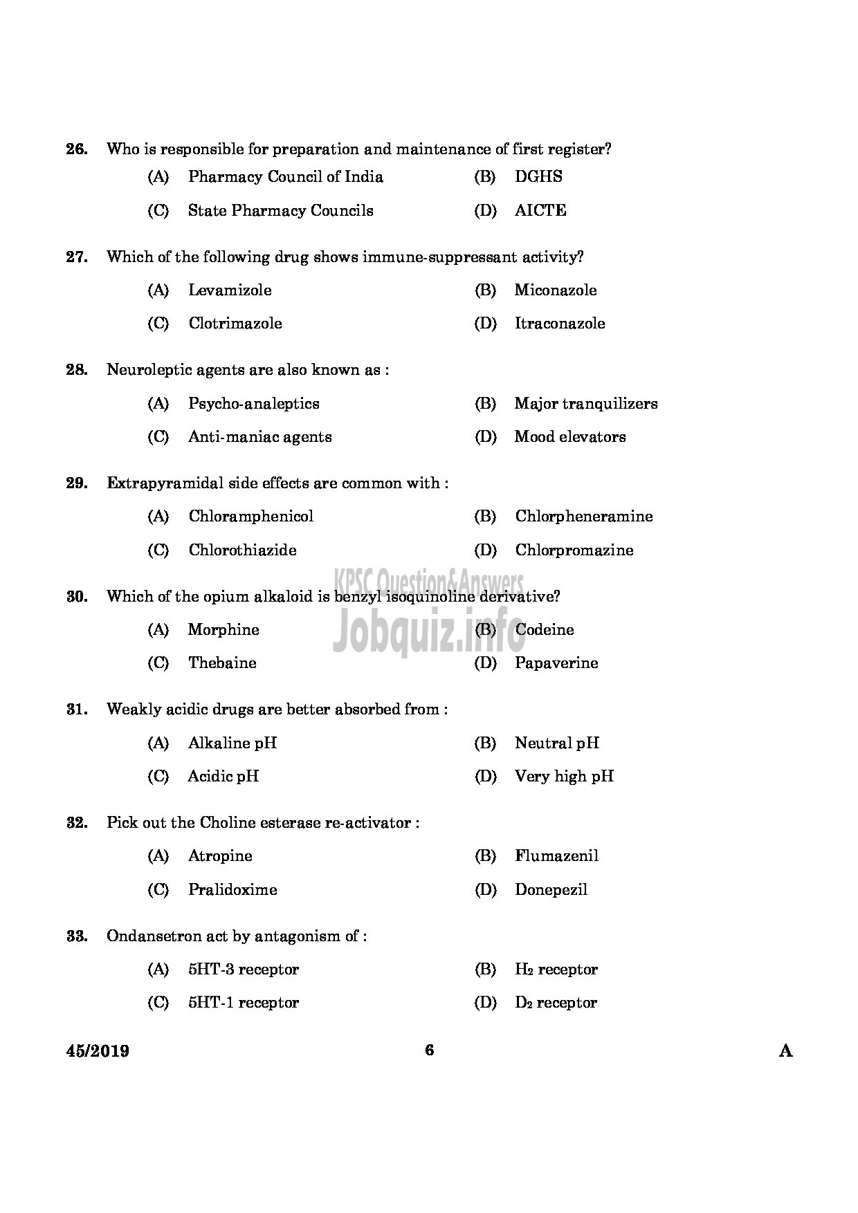 Kerala PSC Question Paper - Pharmacist Gr II Health Services/IMS English -4