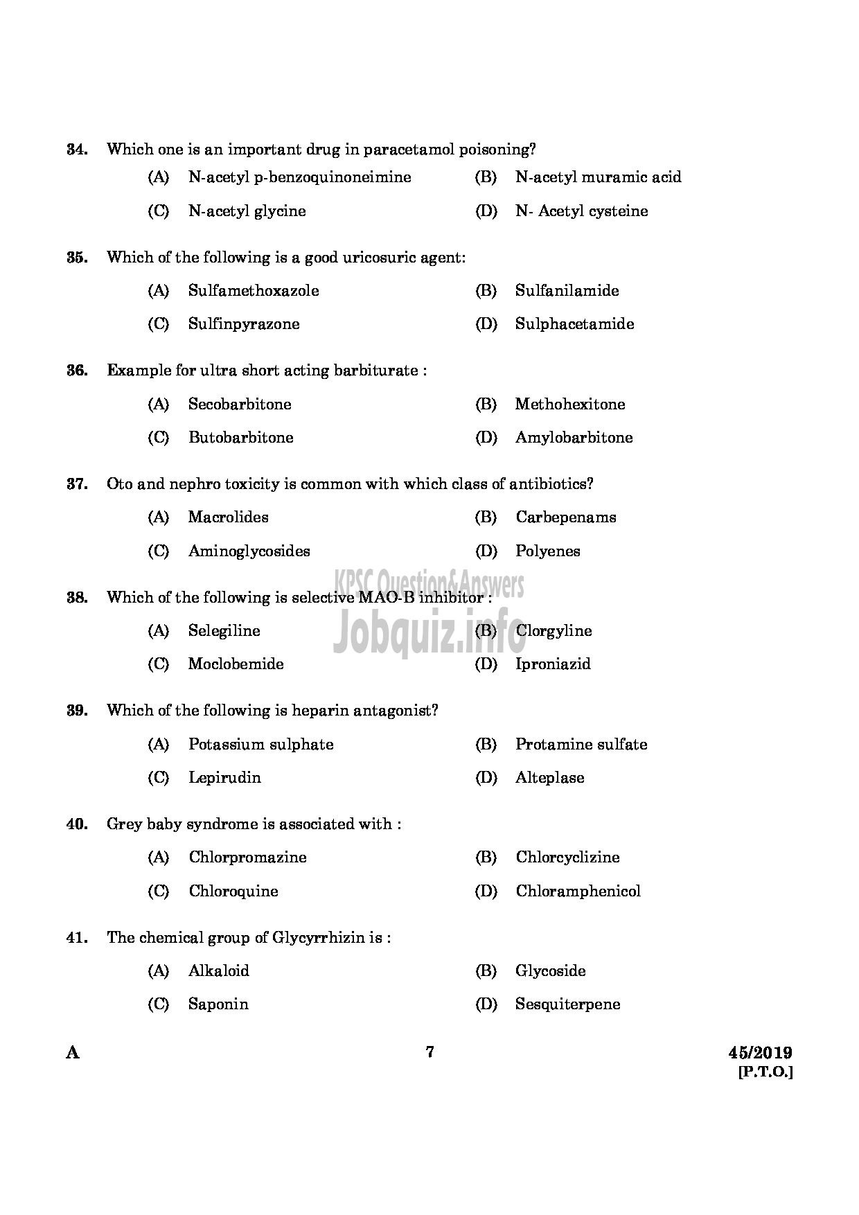Kerala PSC Question Paper - Pharmacist Gr II Health Services/IMS English -5