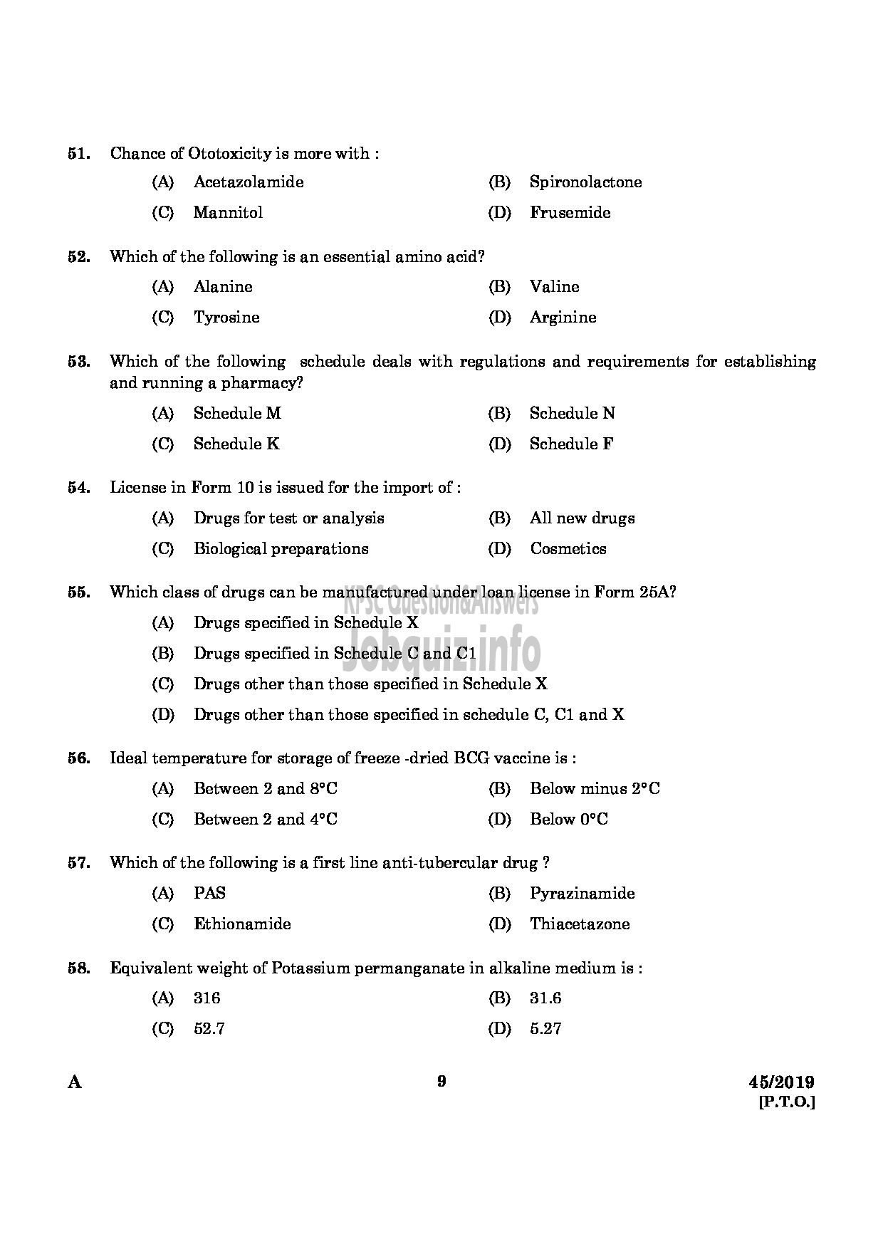 Kerala PSC Question Paper - Pharmacist Gr II Health Services/IMS English -7