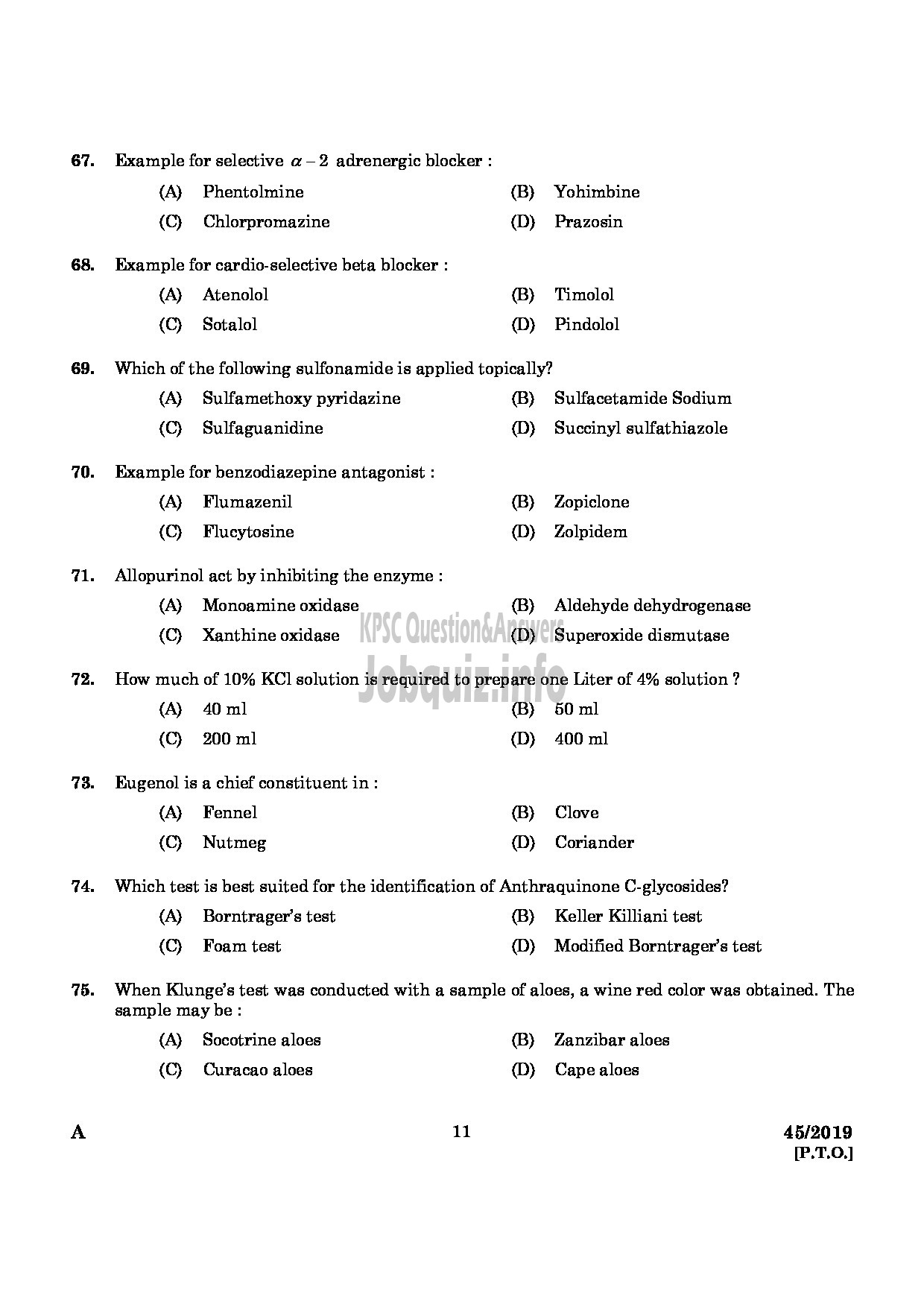 Kerala PSC Question Paper - Pharmacist Gr II Health Services/IMS English -9