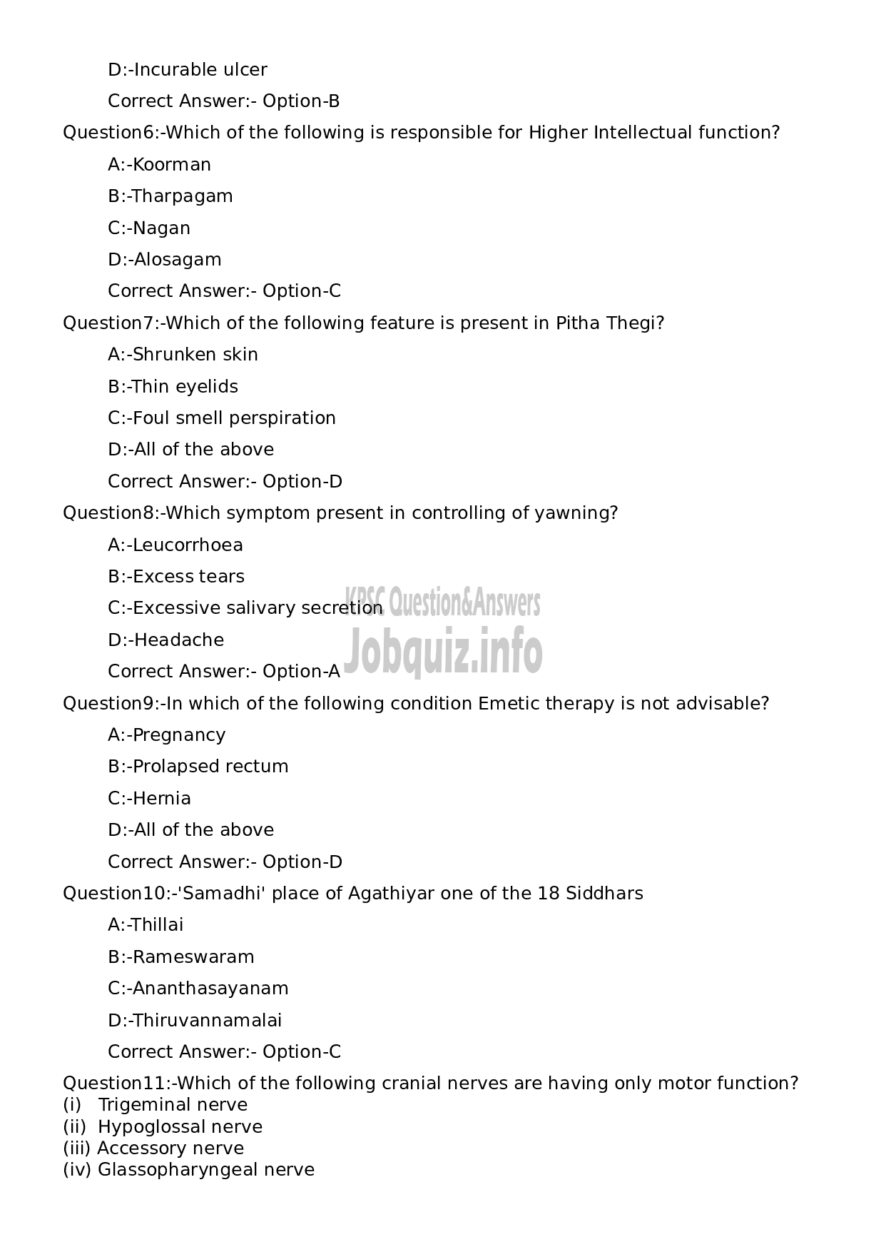 Kerala PSC Question Paper - Pharmacist Grade II (Sidha)-2