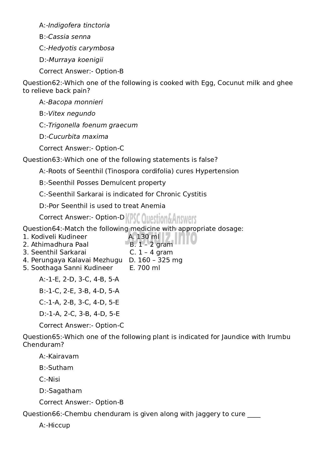 Kerala PSC Question Paper - Pharmacist Grade II (Sidha)-12