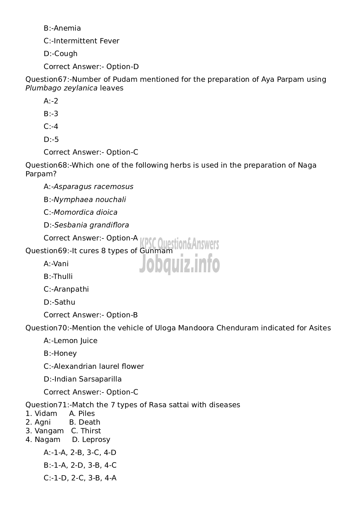 Kerala PSC Question Paper - Pharmacist Grade II (Sidha)-13