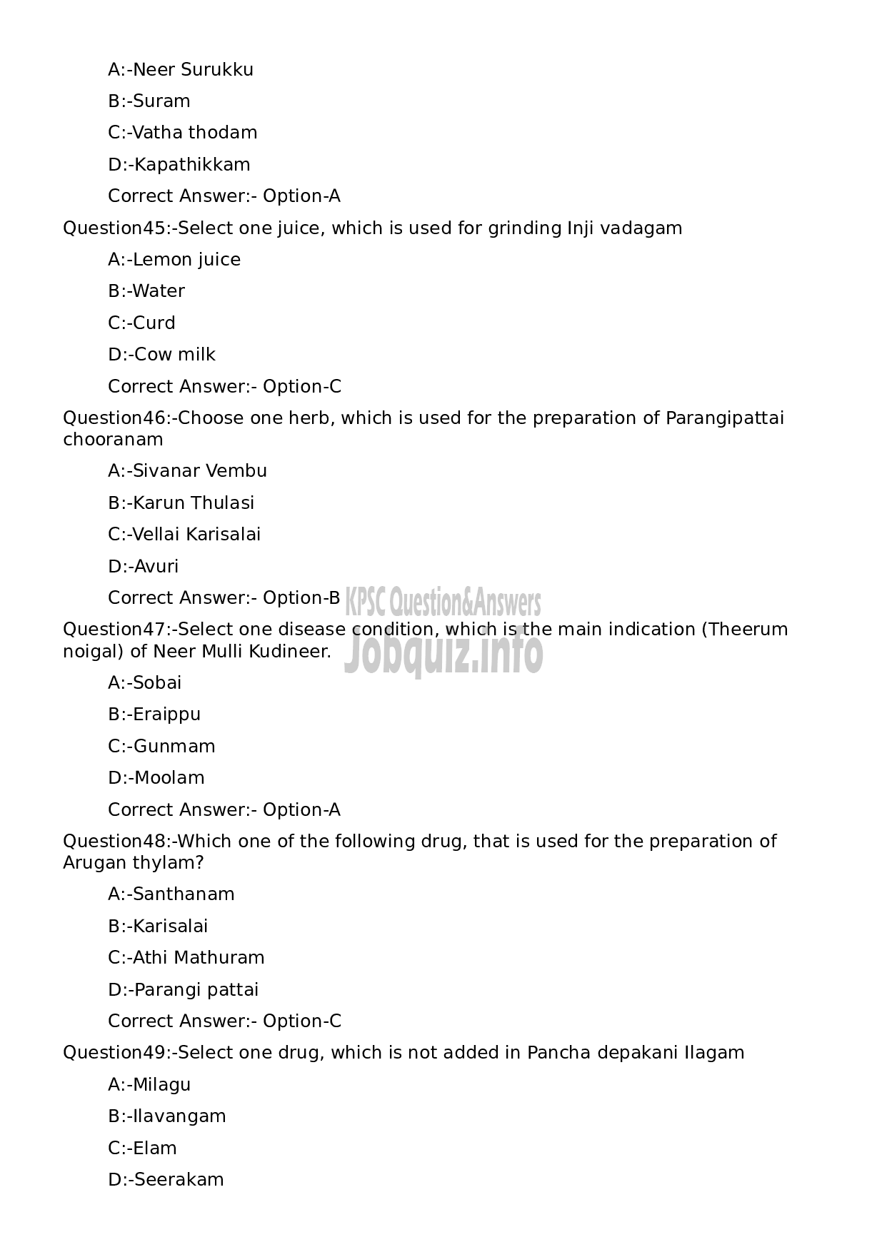 Kerala PSC Question Paper - Pharmacist Grade II (Sidha)-9