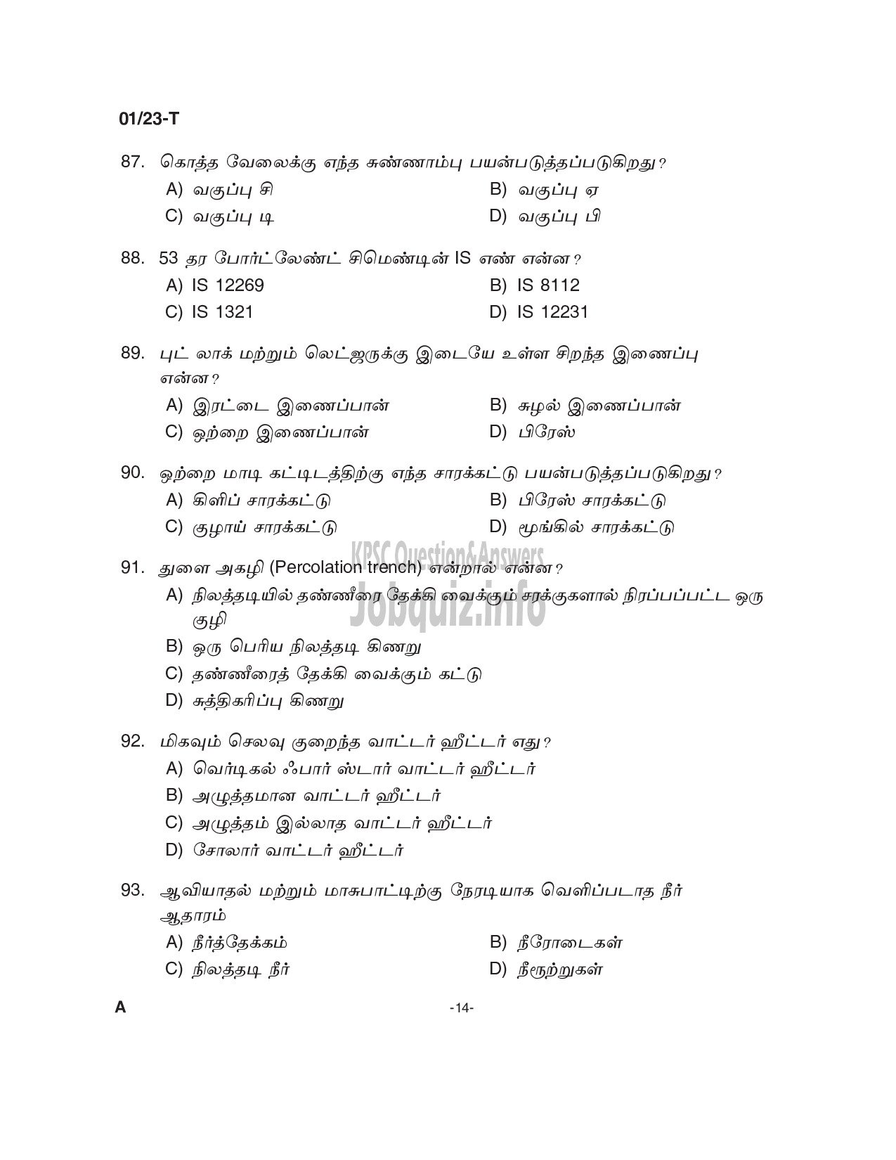 Kerala PSC Question Paper - Plumber cum Operator -14