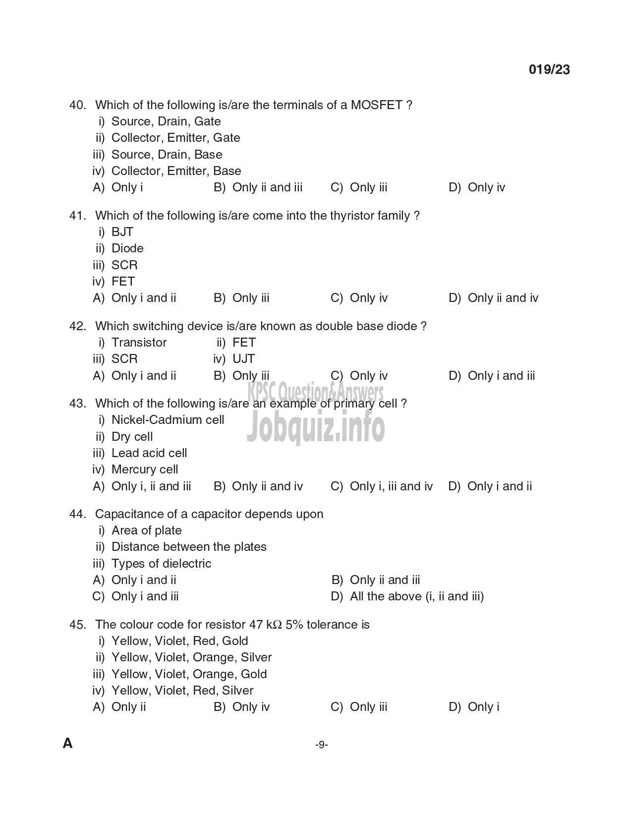 Kerala PSC Question Paper - Pump Operator-9