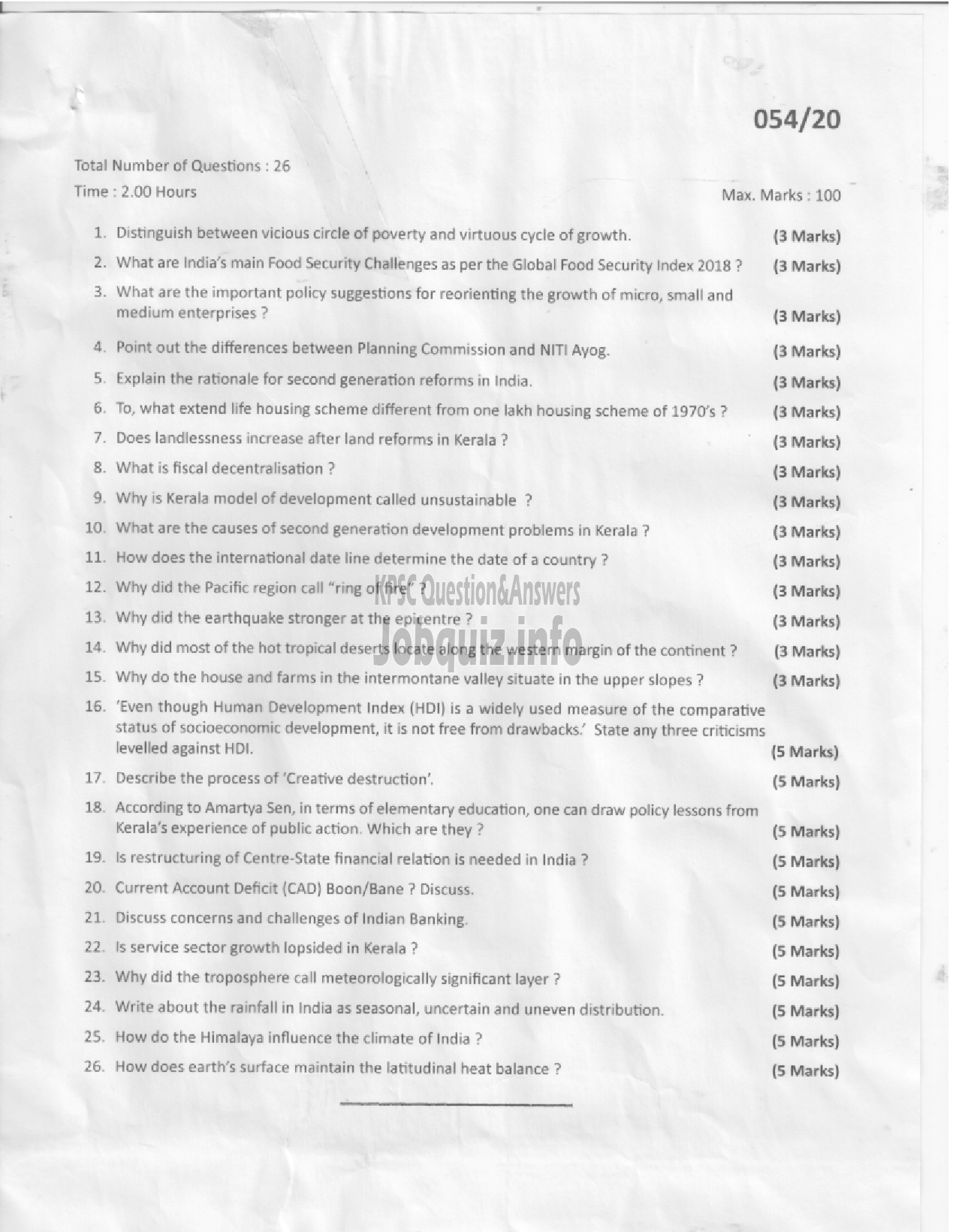 Kerala PSC Question Paper - QUESTION PAPER - KAS - MAIN - PART - I,II AND III-1