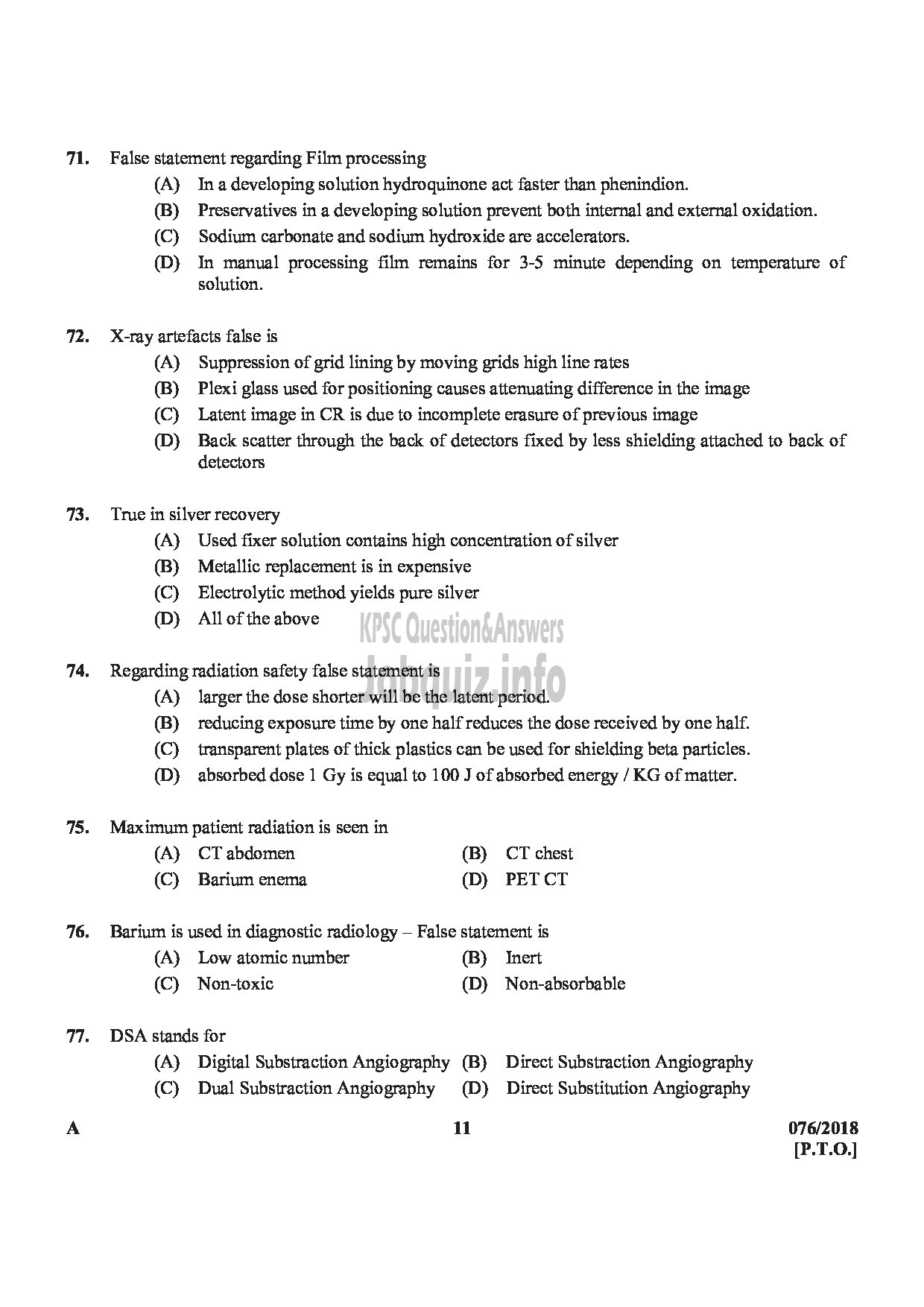 Kerala PSC Question Paper - RADIOGRAPHER GR II GOVT HOMOEOPATHIC MEDICAL COLLEGE-11