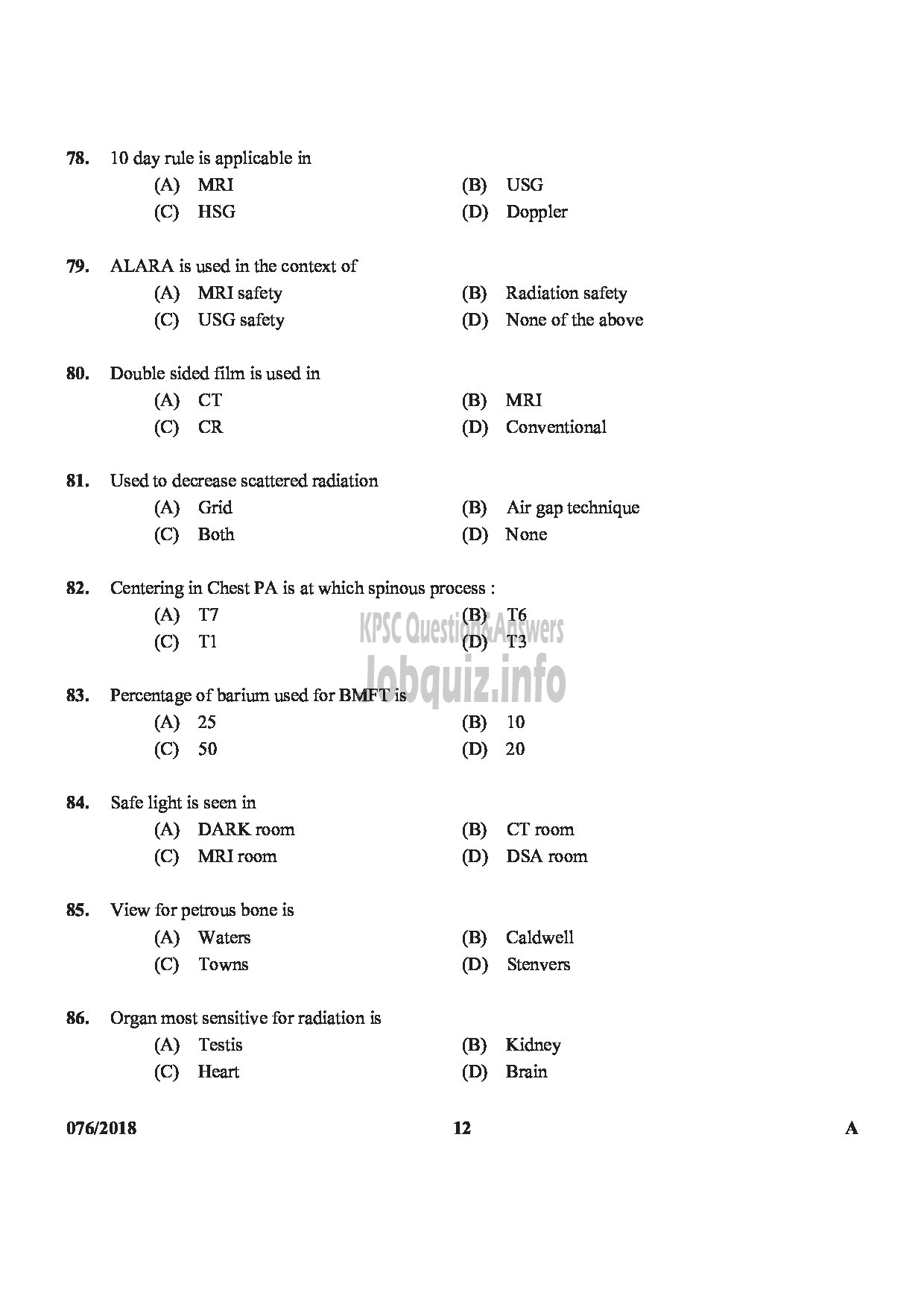 Kerala PSC Question Paper - RADIOGRAPHER GR II GOVT HOMOEOPATHIC MEDICAL COLLEGE-12