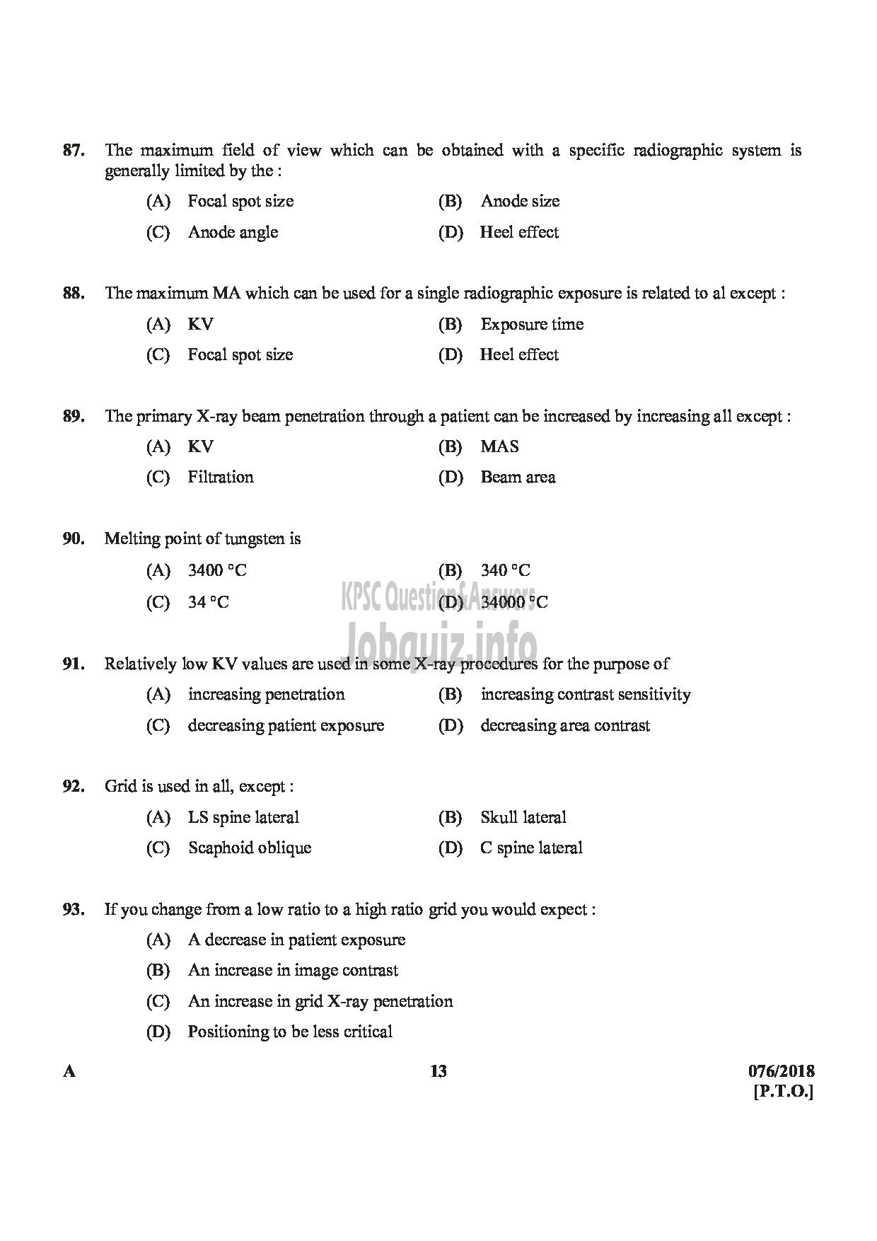 Kerala PSC Question Paper - RADIOGRAPHER GR II GOVT HOMOEOPATHIC MEDICAL COLLEGE-13