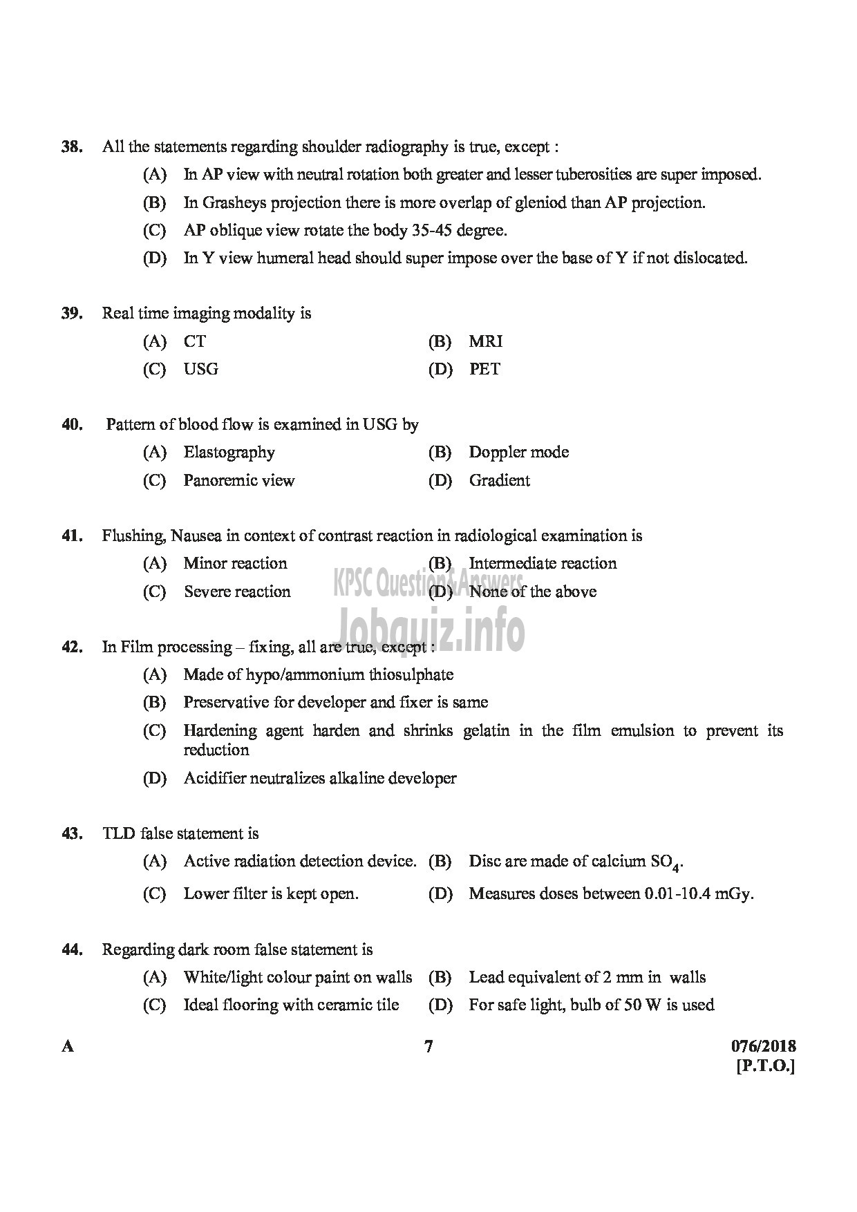 Kerala PSC Question Paper - RADIOGRAPHER GR II GOVT HOMOEOPATHIC MEDICAL COLLEGE-7