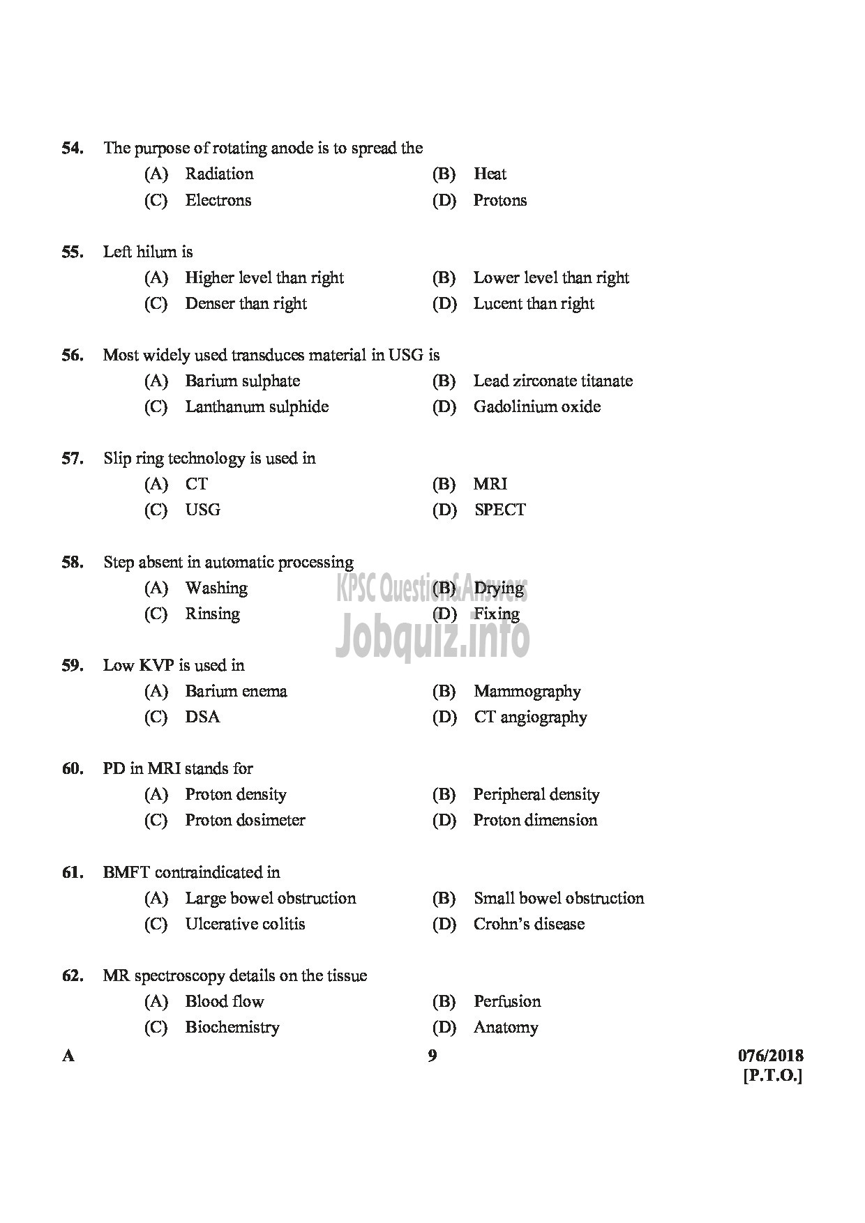 Kerala PSC Question Paper - RADIOGRAPHER GR II GOVT HOMOEOPATHIC MEDICAL COLLEGE-9