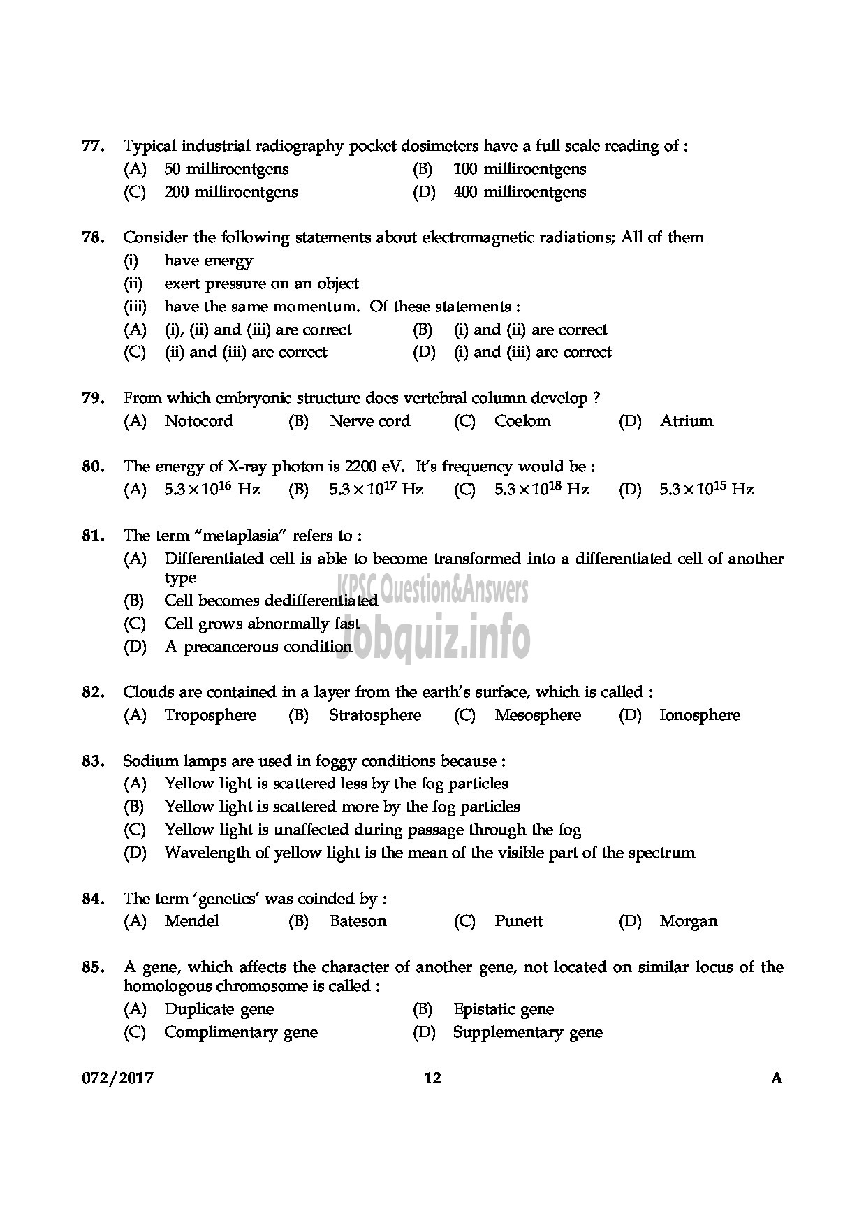 Kerala PSC Question Paper - RADIOGRAPHER GR.II HEALTH SERVICES QUESTION PAPER-11