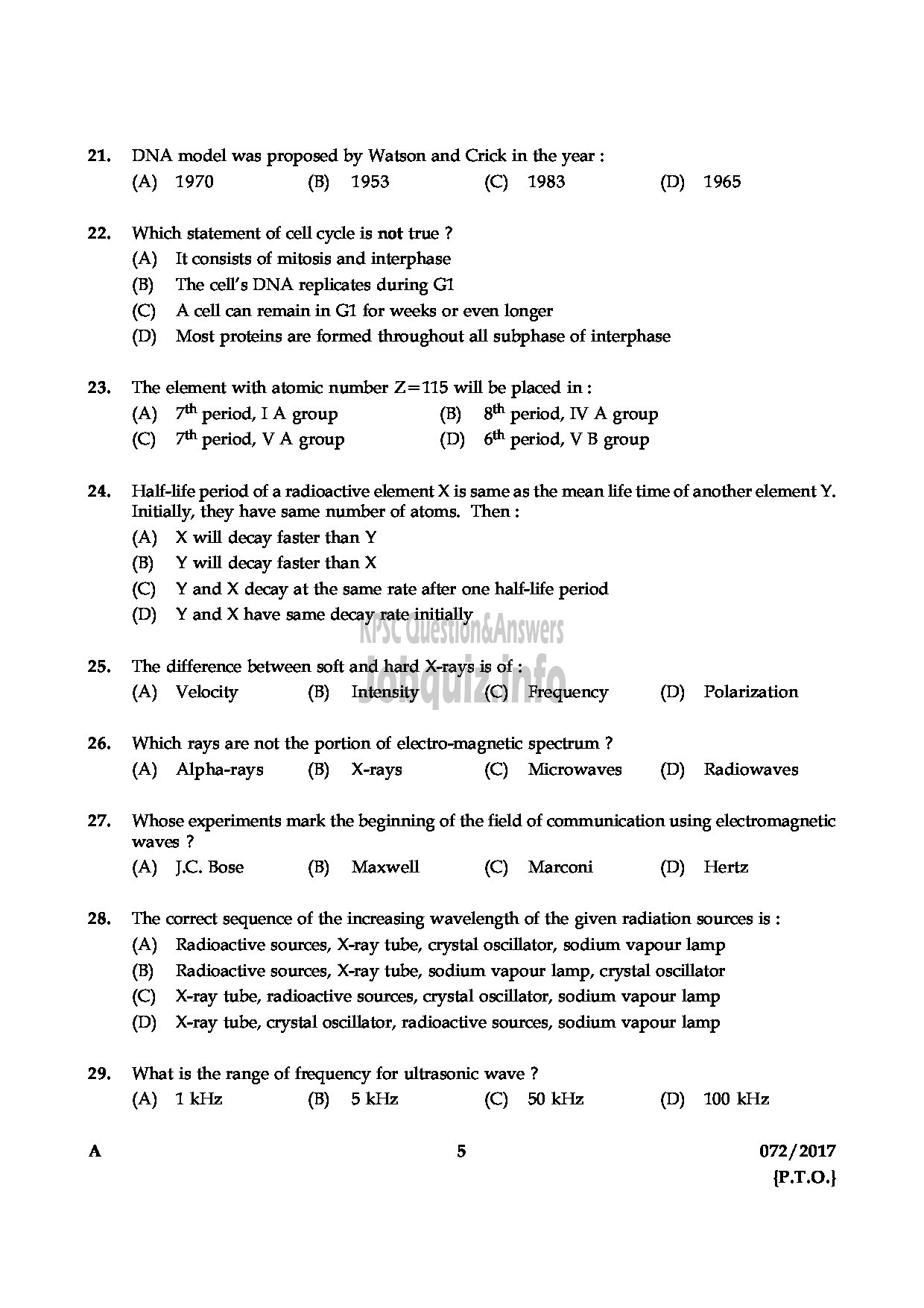 Kerala PSC Question Paper - RADIOGRAPHER GR.II HEALTH SERVICES QUESTION PAPER-4