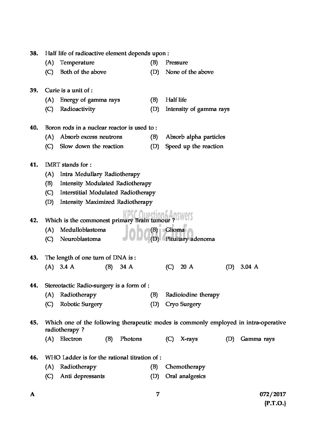 Kerala PSC Question Paper - RADIOGRAPHER GR.II HEALTH SERVICES QUESTION PAPER-6