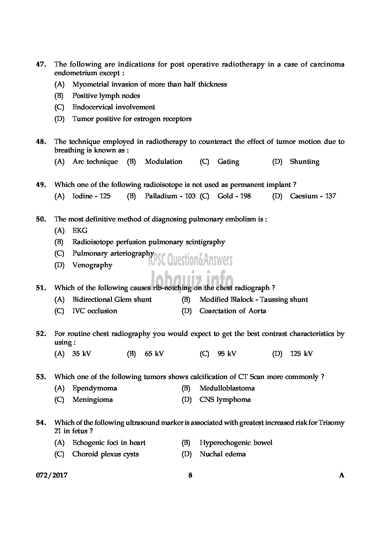 Kerala PSC Question Paper - RADIOGRAPHER GR.II HEALTH SERVICES QUESTION PAPER-7