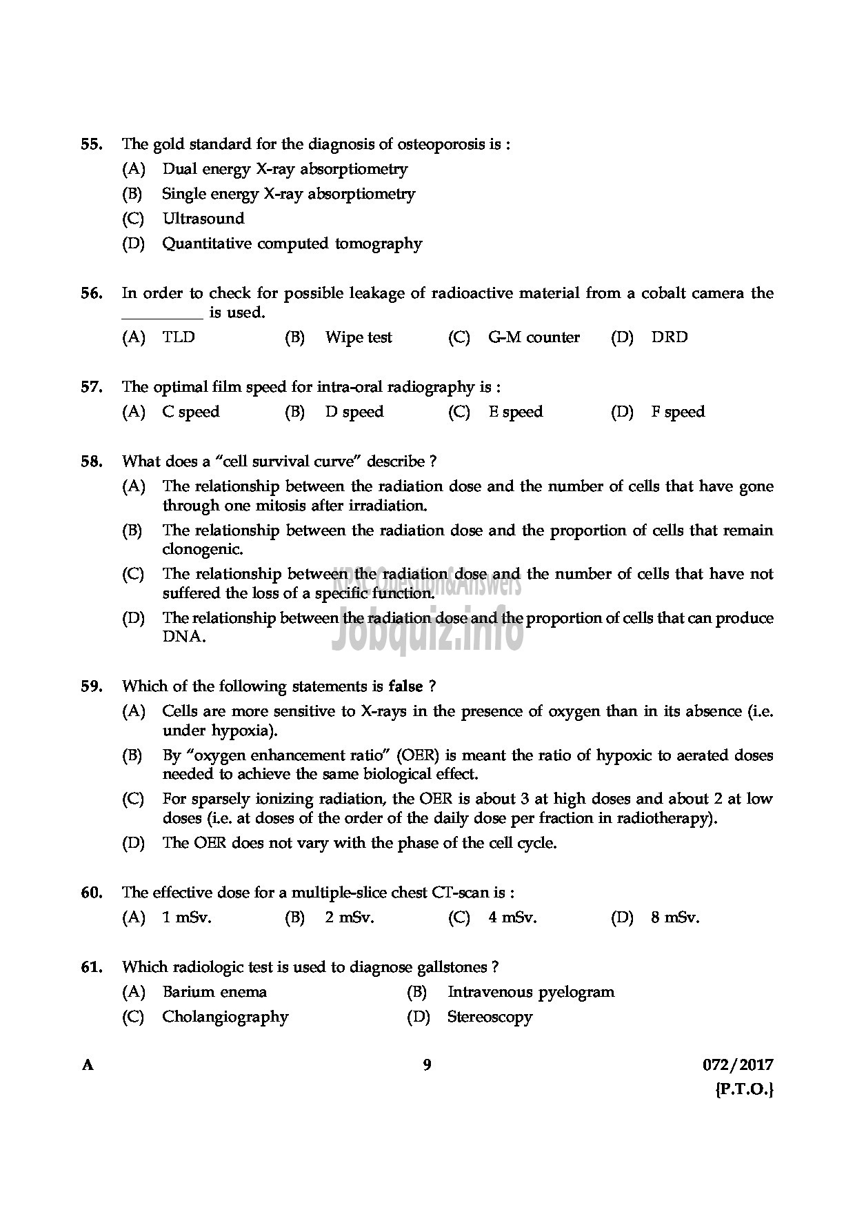 Kerala PSC Question Paper - RADIOGRAPHER GR.II HEALTH SERVICES QUESTION PAPER-8