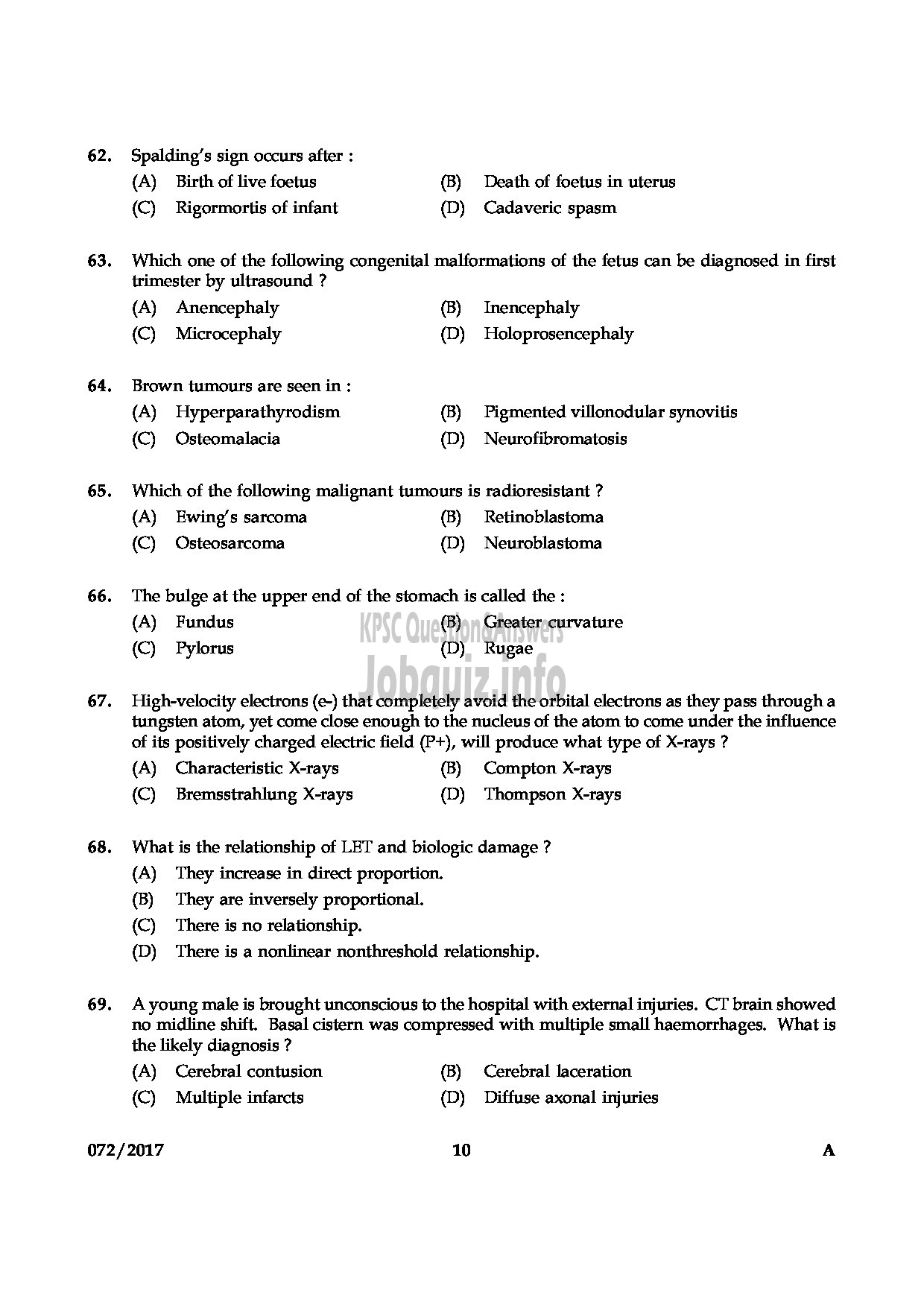 Kerala PSC Question Paper - RADIOGRAPHER GR.II HEALTH SERVICES QUESTION PAPER-9