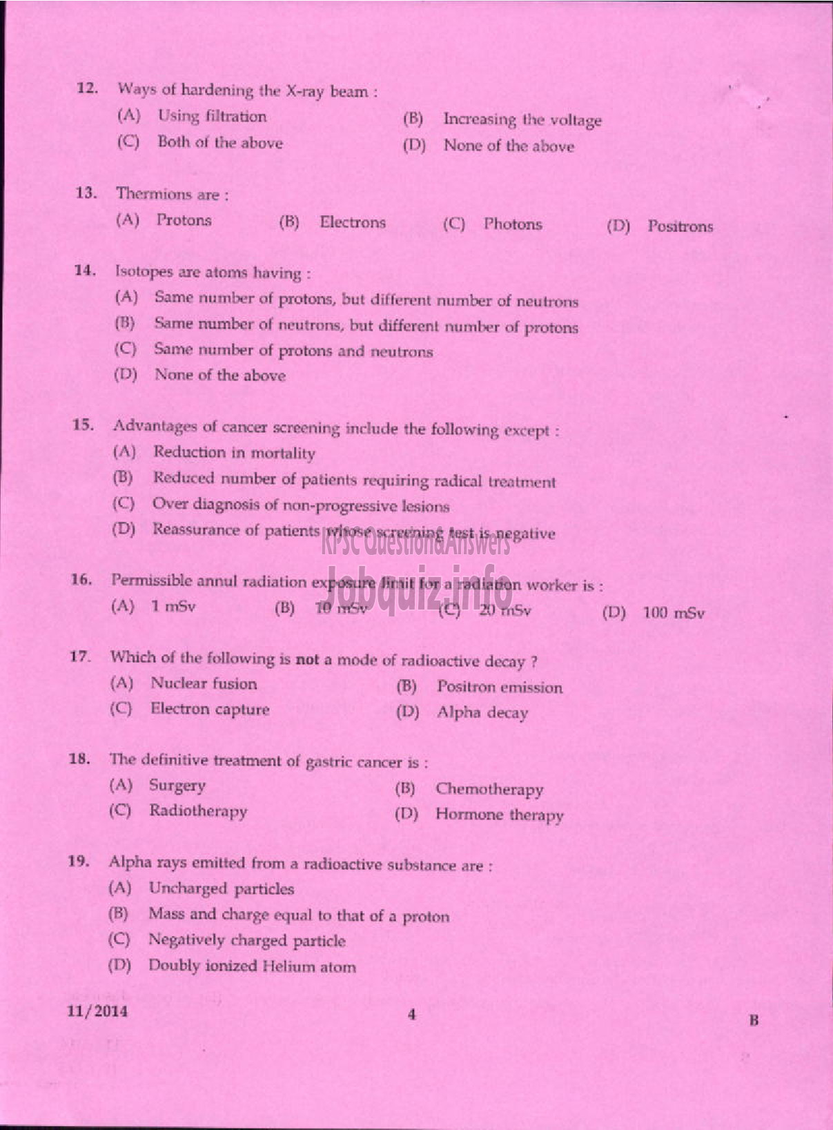 Kerala PSC Question Paper - RADIOGRAPHER GR II INDIAN SYSTEMS OF MEDICINE IDK KKD-2