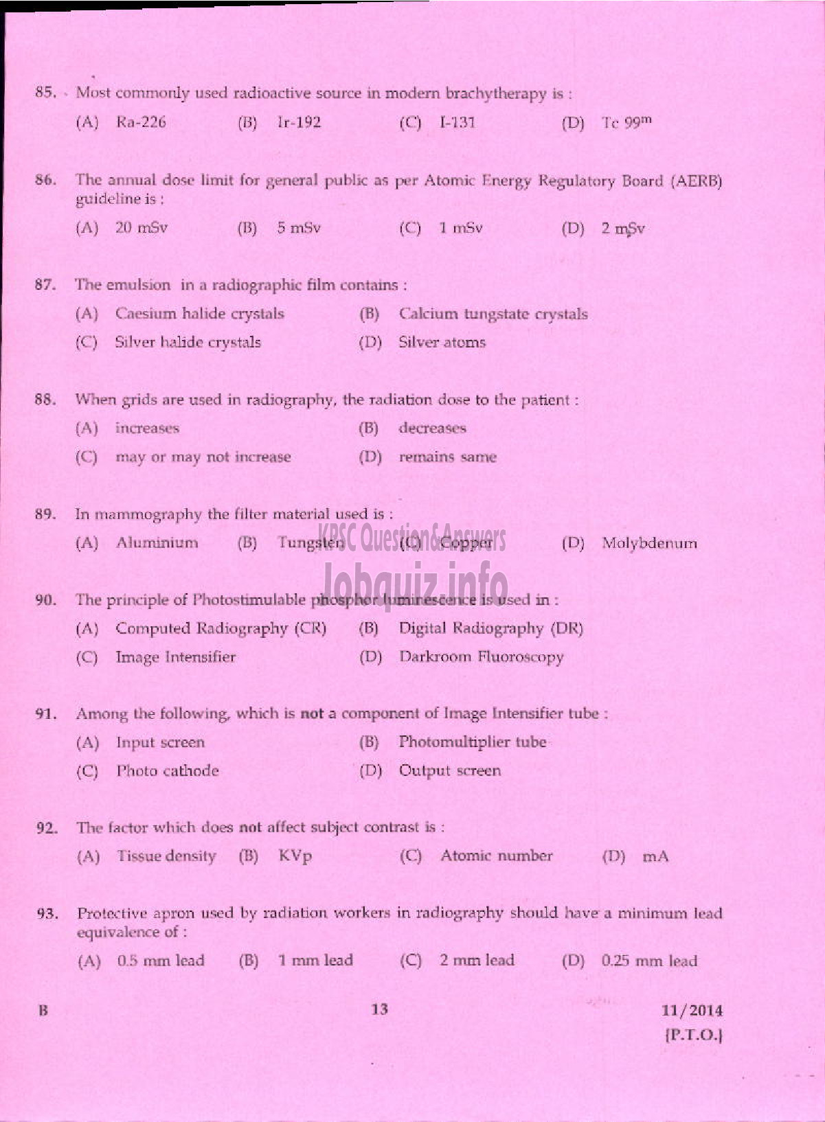 Kerala PSC Question Paper - RADIOGRAPHER GR II INDIAN SYSTEMS OF MEDICINE IDK KKD-11