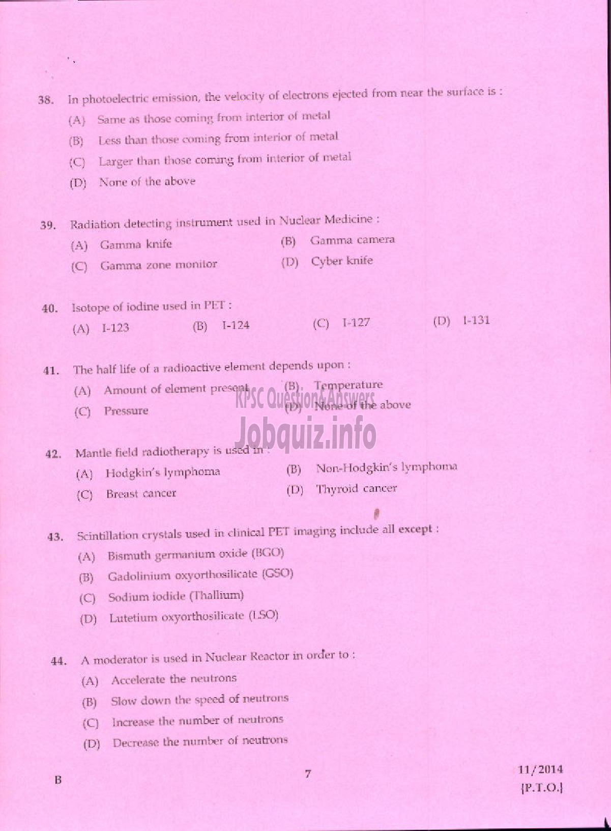 Kerala PSC Question Paper - RADIOGRAPHER GR II INDIAN SYSTEMS OF MEDICINE IDK KKD-5