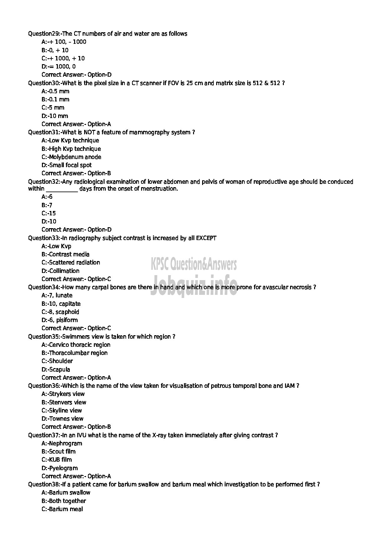 Kerala PSC Question Paper - RADIO GRAPHER GR II NCA OX HEALTH SERVICES-4