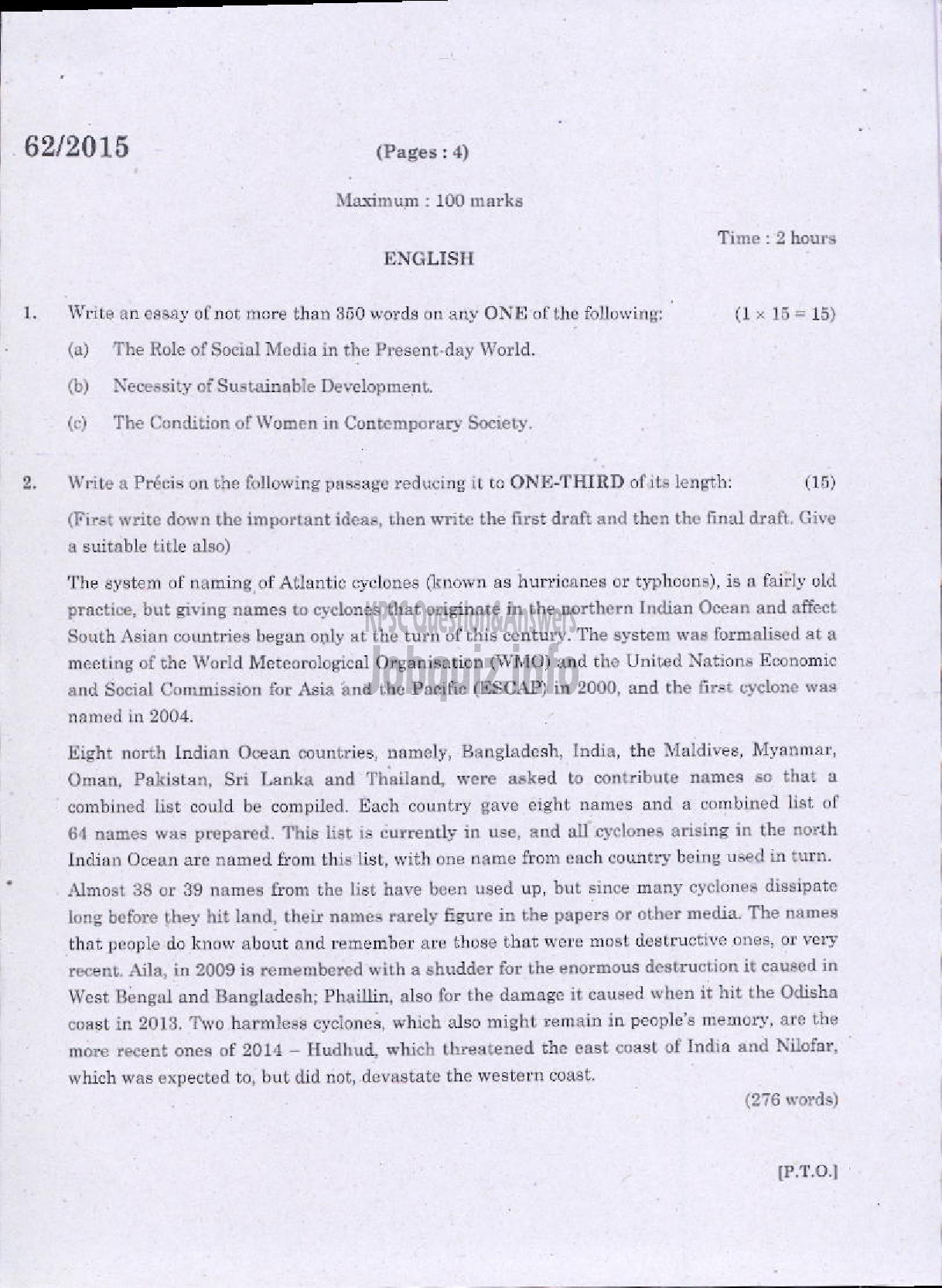 Kerala PSC Question Paper - RANGE FOREST OFFICER FOREST / COMPULSORY SUBJECTS II ENGLISH-1