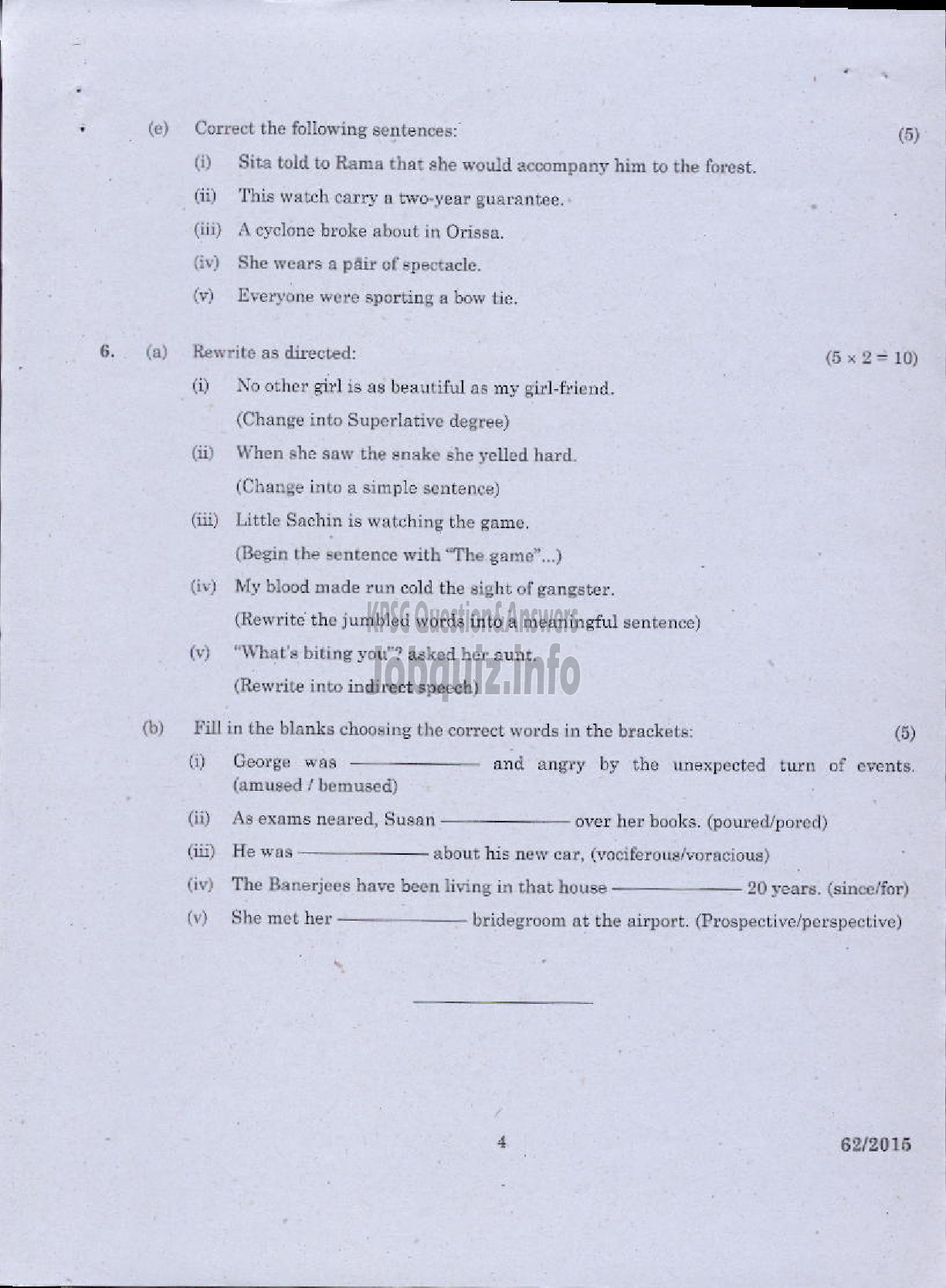 Kerala PSC Question Paper - RANGE FOREST OFFICER FOREST / COMPULSORY SUBJECTS II ENGLISH-4