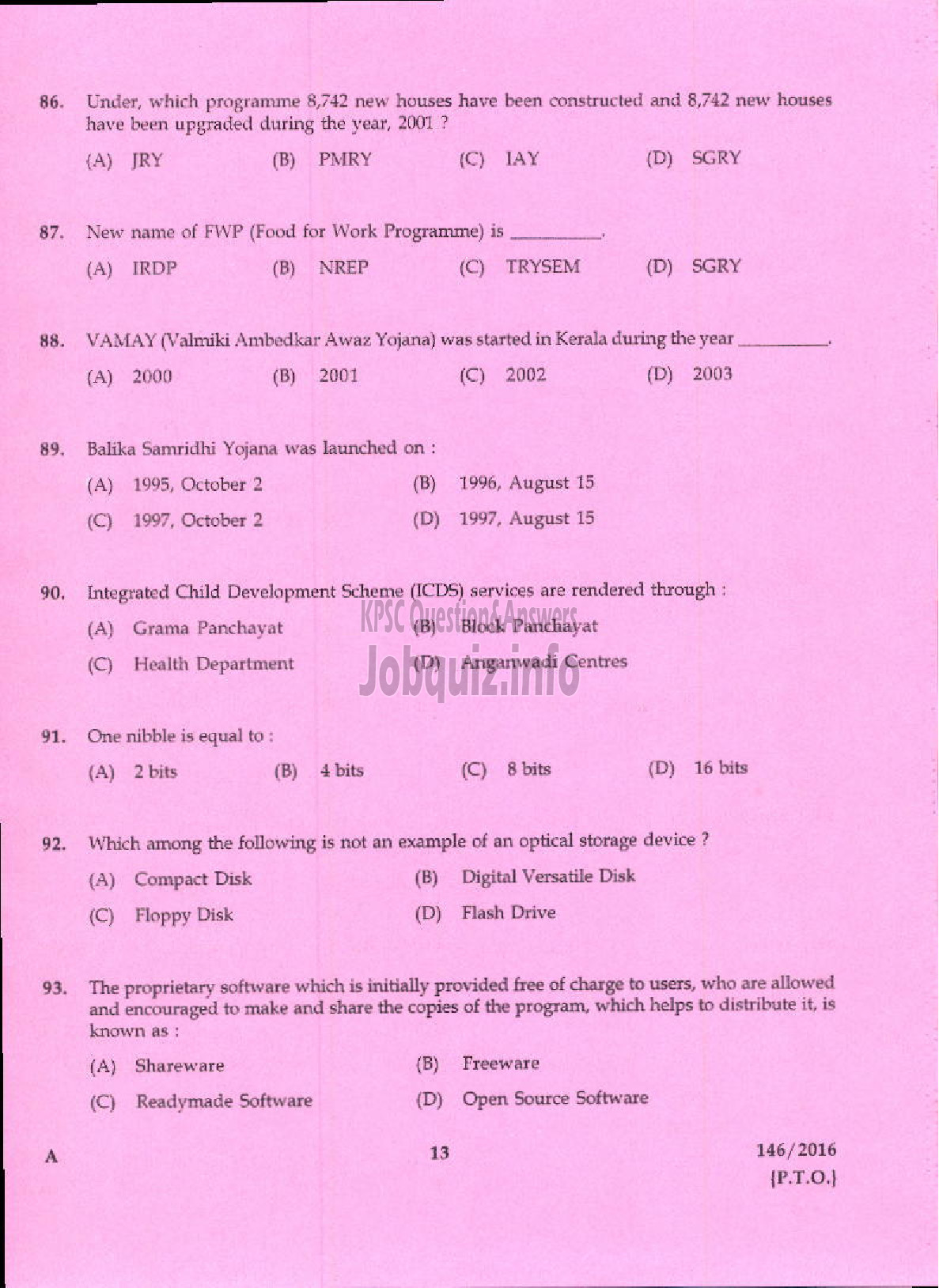 Kerala PSC Question Paper - RANGE FOREST OFFICER KERALA FOREST PRELIMINARY-11