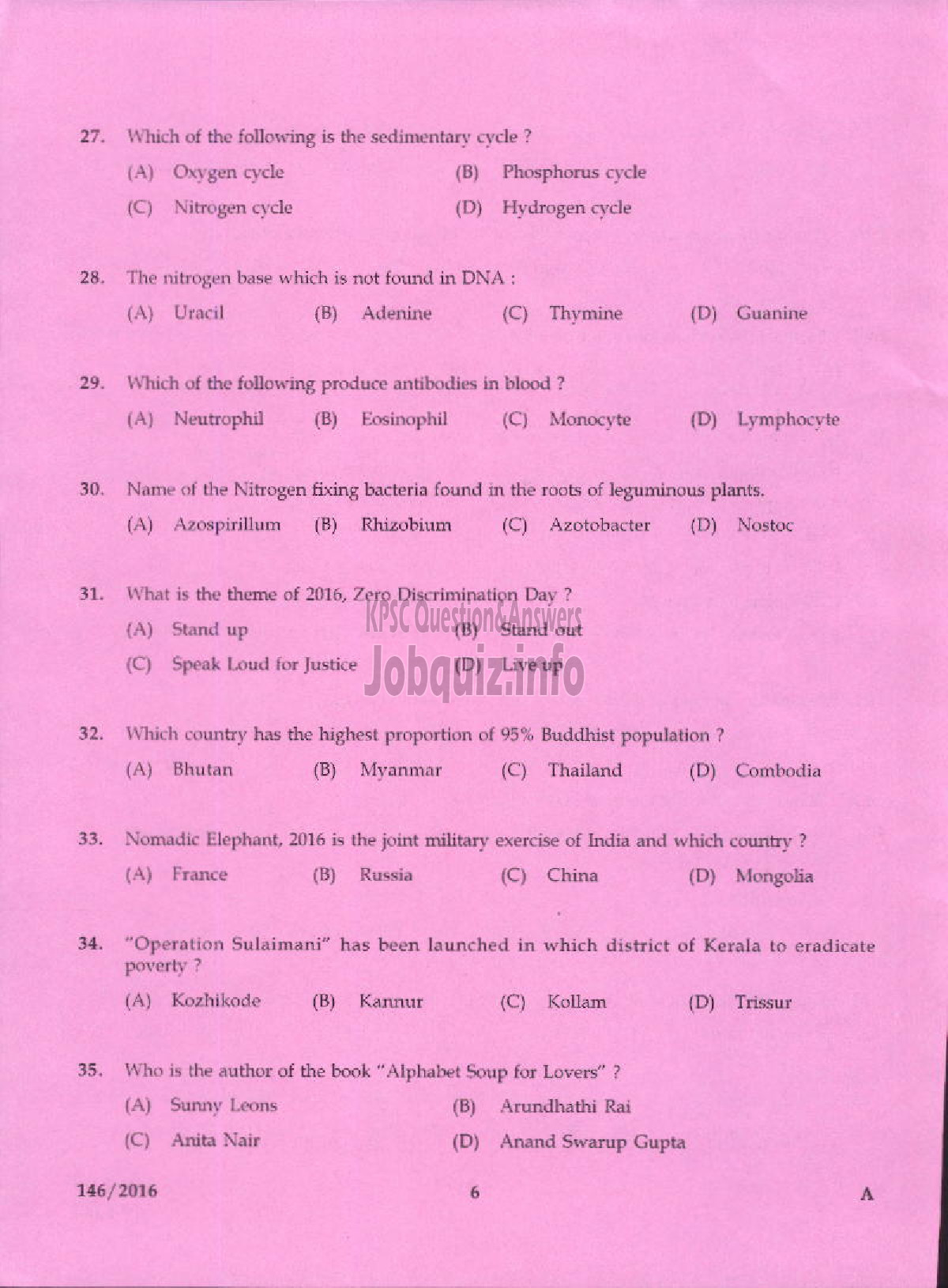 Kerala PSC Question Paper - RANGE FOREST OFFICER KERALA FOREST PRELIMINARY-4