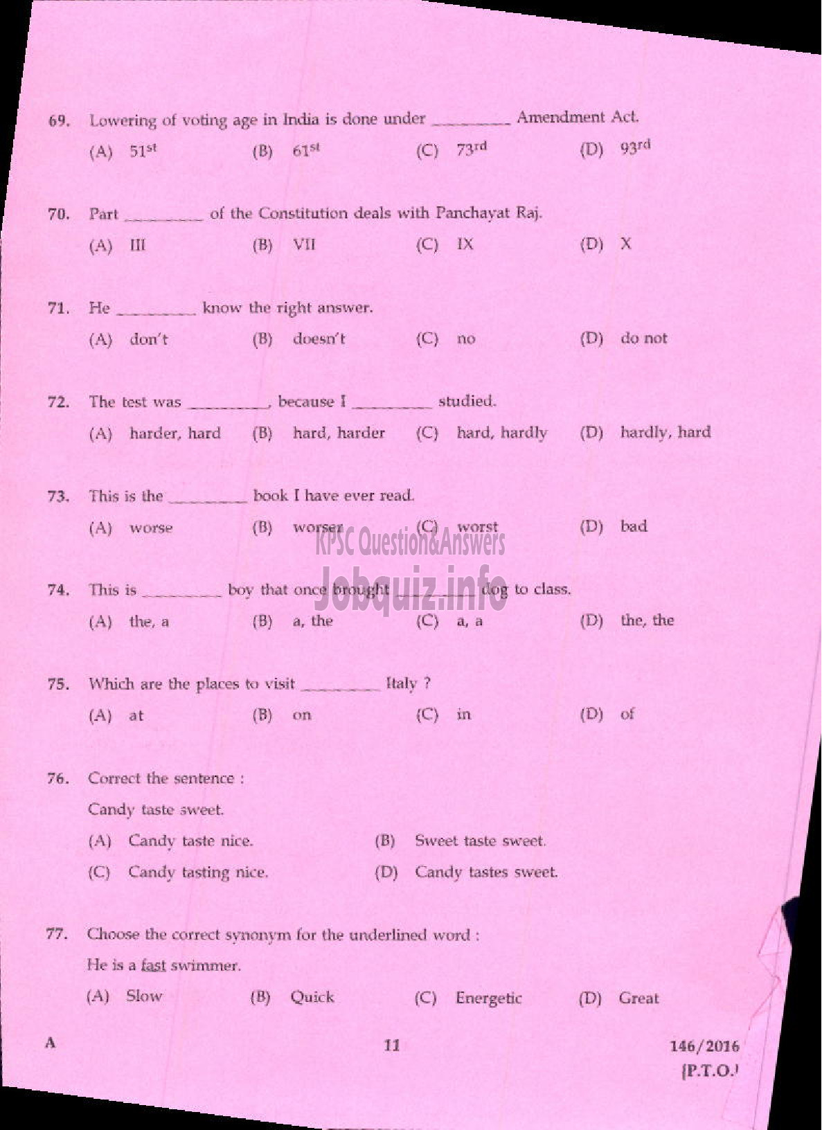 Kerala PSC Question Paper - RANGE FOREST OFFICER KERALA FOREST PRELIMINARY-9