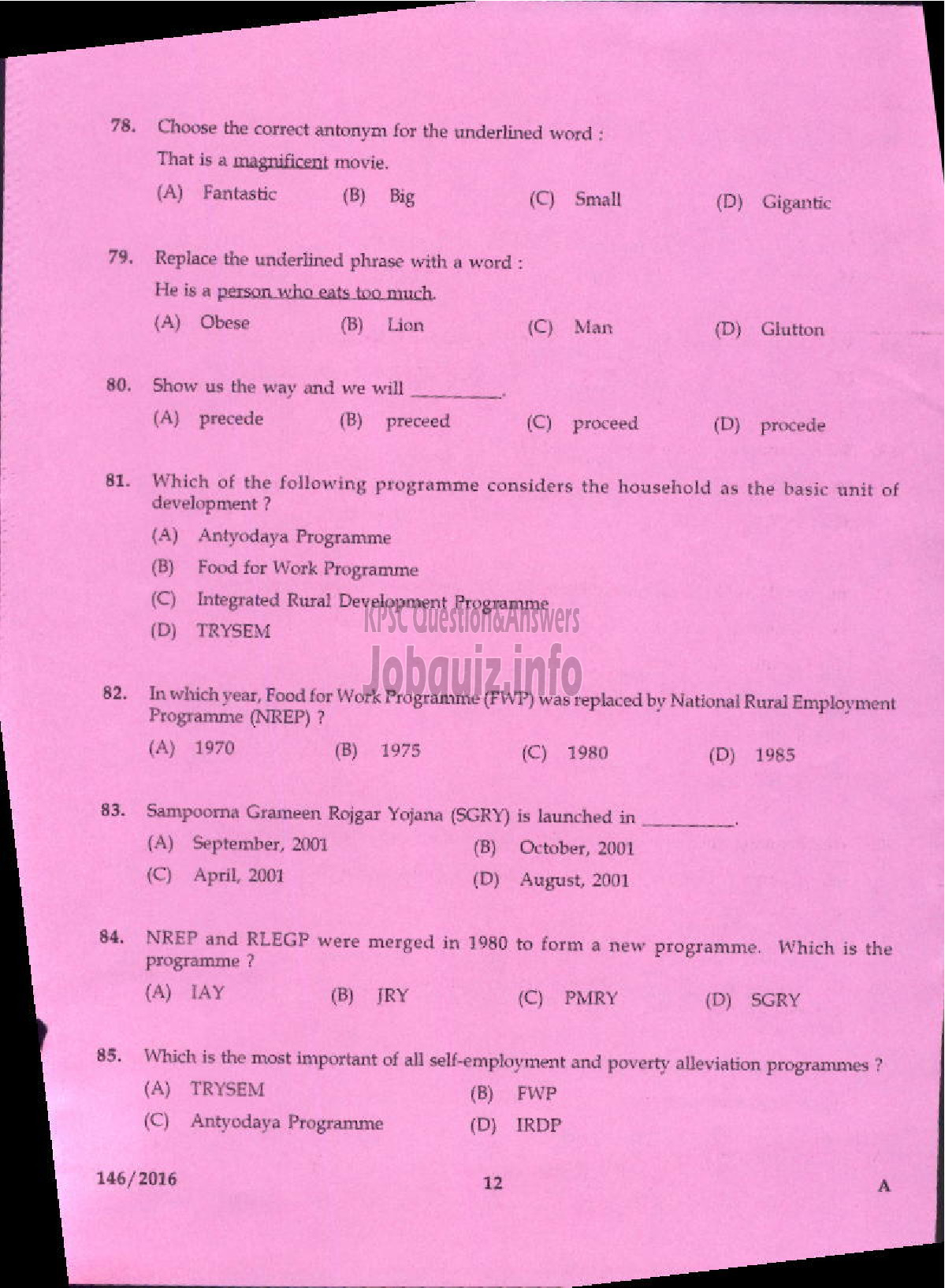 Kerala PSC Question Paper - RANGE FOREST OFFICER KERALA FOREST PRELIMINARY-10