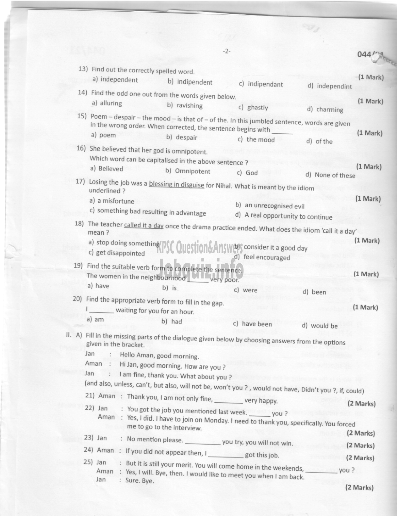 Kerala PSC Question Paper - RANGE FOREST OFFICER  -2