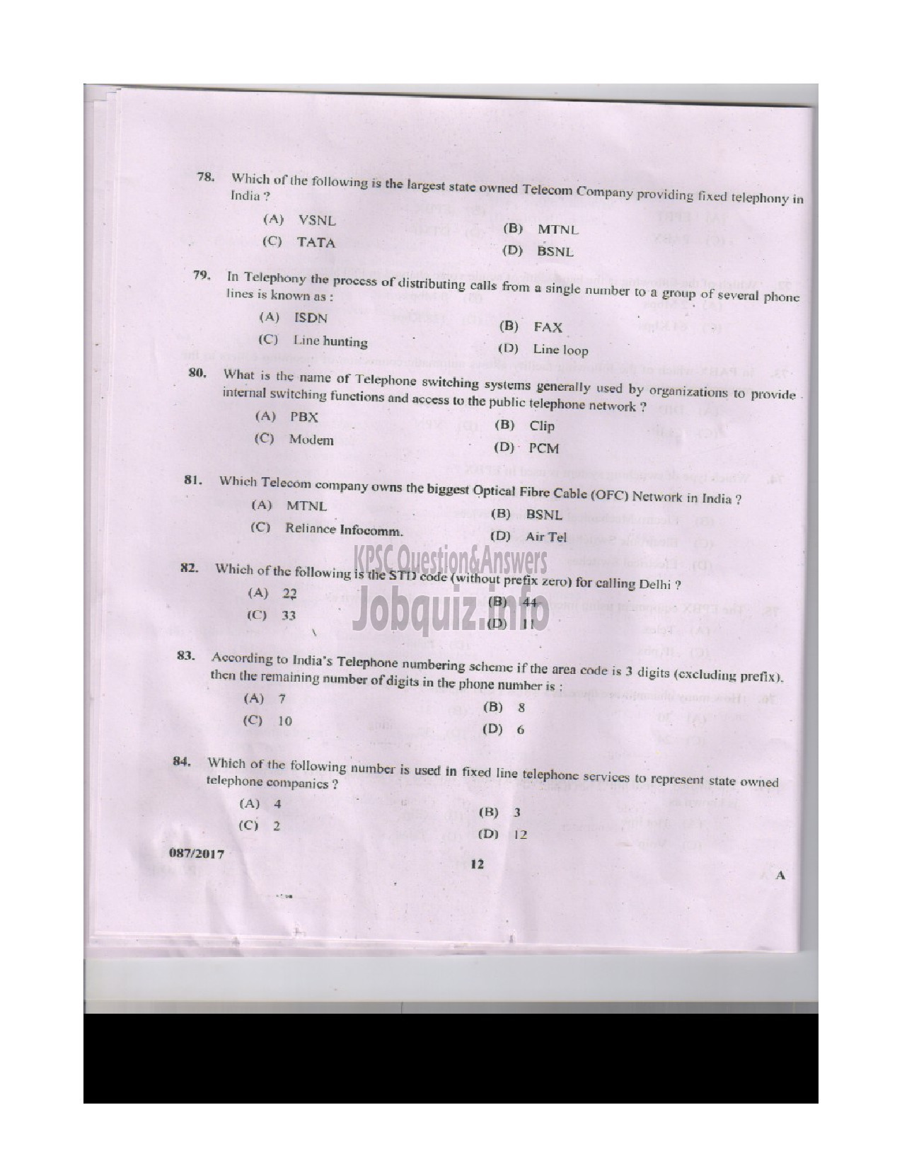 Kerala PSC Question Paper - RECEPTIONIST CUM TELEPHONE OPERATOR KERALA STATE DRUGS AND PHARMACEUTICAL LTD-11