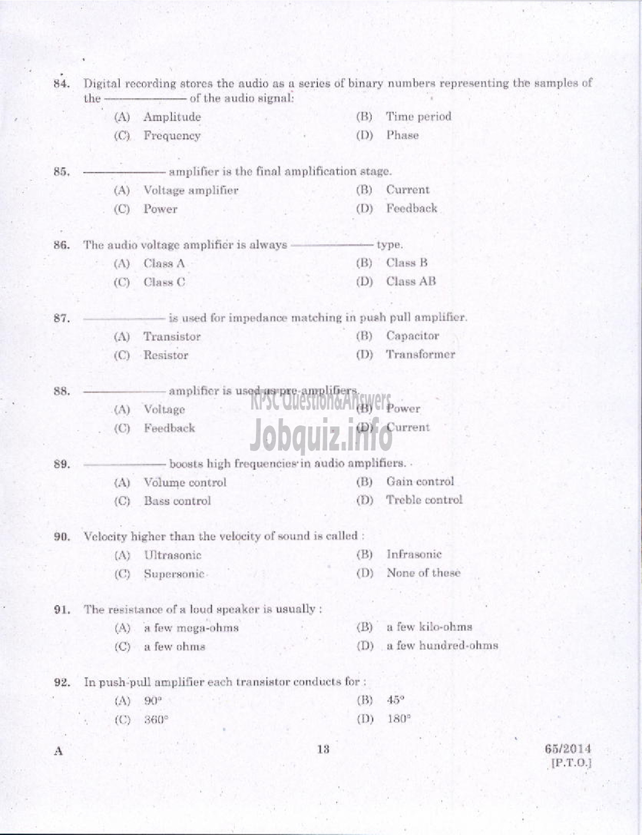 Kerala PSC Question Paper - RECORDING ASSISTANT KERALA STATE FILM DEVELOPMENT CORPORATION LTD-11