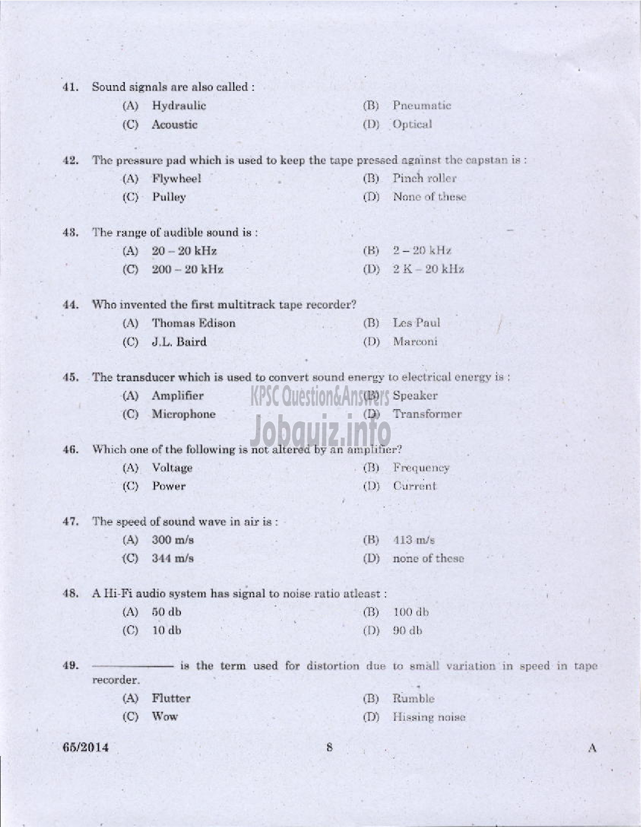 Kerala PSC Question Paper - RECORDING ASSISTANT KERALA STATE FILM DEVELOPMENT CORPORATION LTD-6