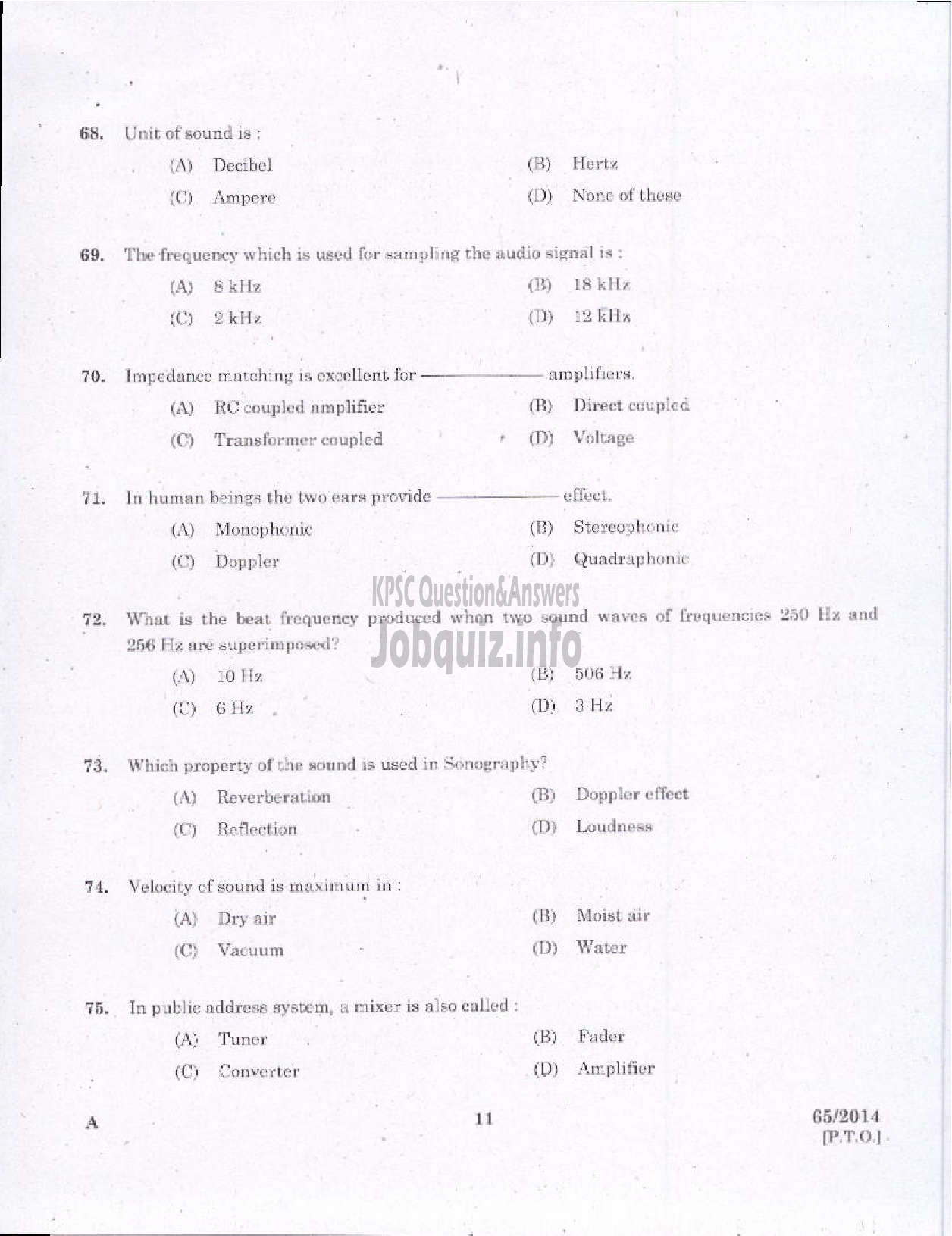 Kerala PSC Question Paper - RECORDING ASSISTANT KERALA STATE FILM DEVELOPMENT CORPORATION LTD-9