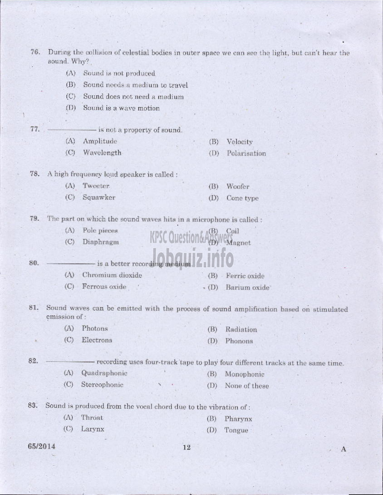 Kerala PSC Question Paper - RECORDING ASSISTANT KERALA STATE FILM DEVELOPMENT CORPORATION LTD-10