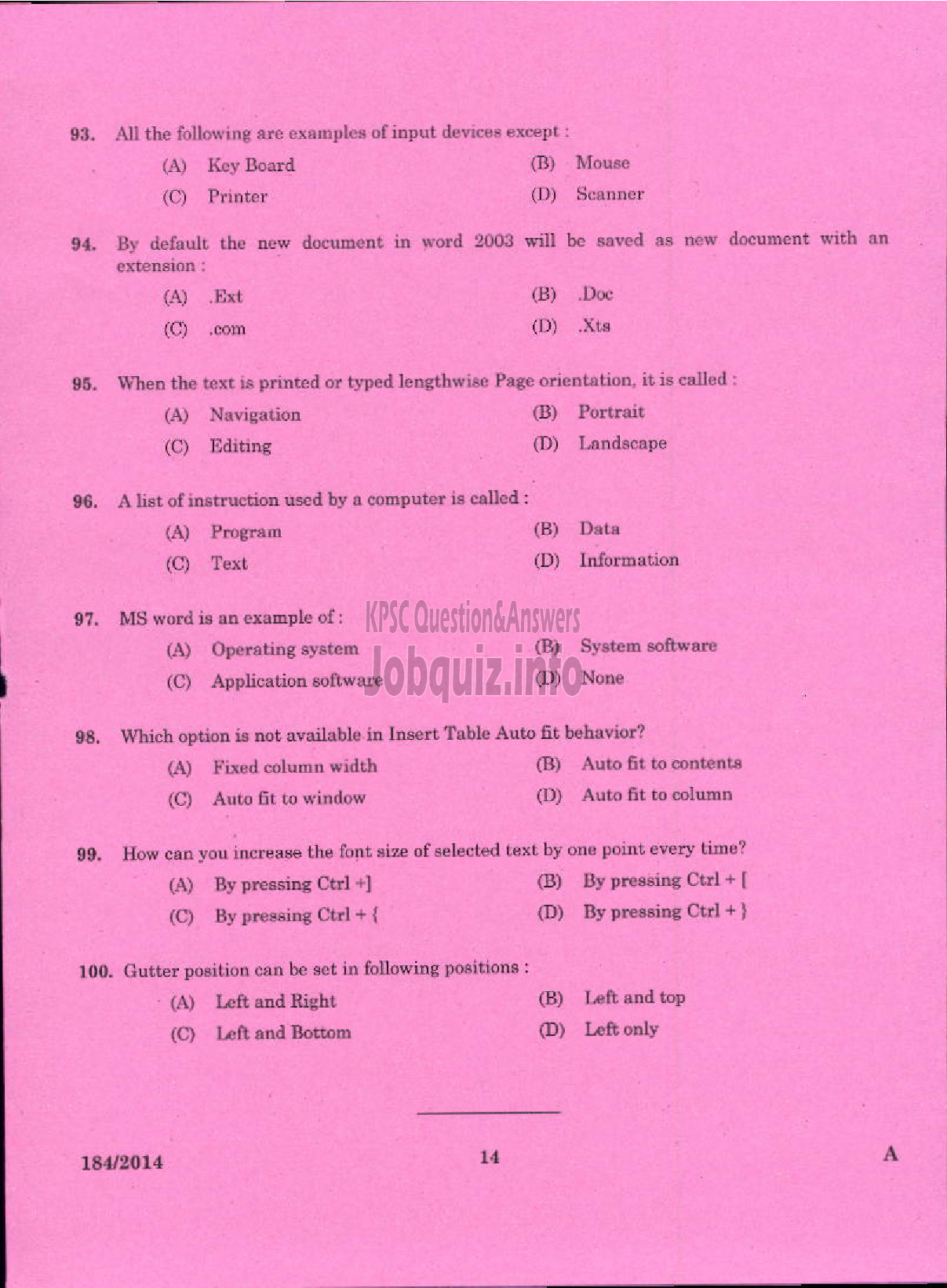 Kerala PSC Question Paper - RECORDING ASSISTANT / SCRIBE GOVT AYURVEDA COLLEGE TVPM-1