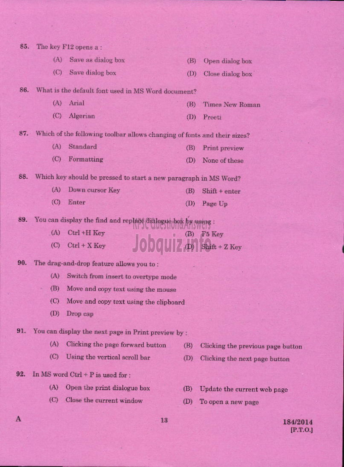 Kerala PSC Question Paper - RECORDING ASSISTANT / SCRIBE GOVT AYURVEDA COLLEGE TVPM-2