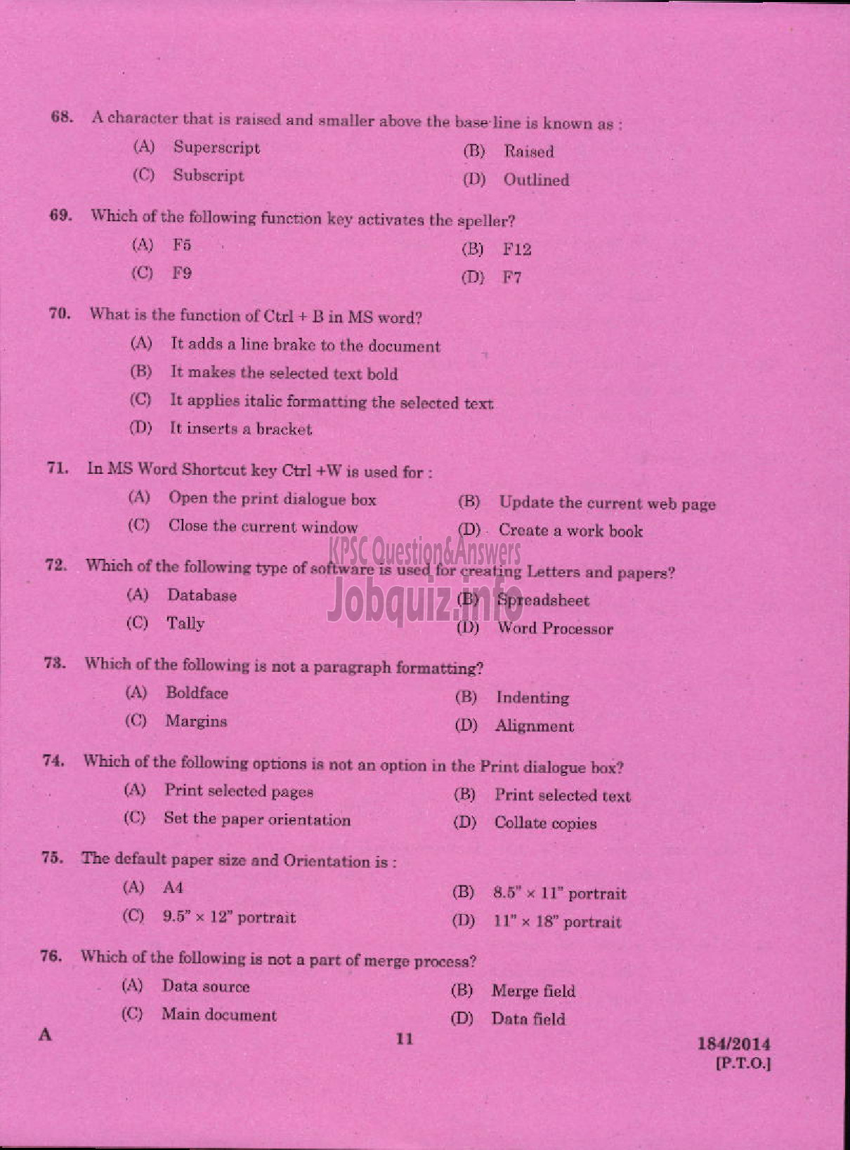 Kerala PSC Question Paper - RECORDING ASSISTANT / SCRIBE GOVT AYURVEDA COLLEGE TVPM-4