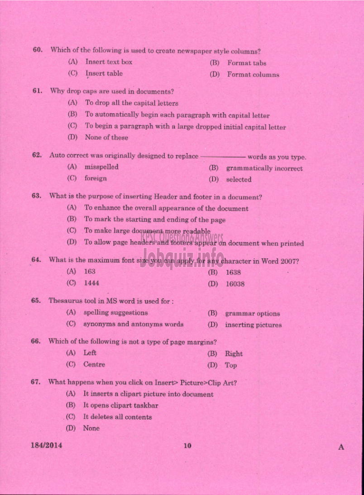 Kerala PSC Question Paper - RECORDING ASSISTANT / SCRIBE GOVT AYURVEDA COLLEGE TVPM-5