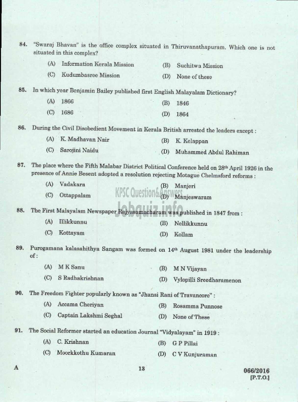 Kerala PSC Question Paper - REFRIGERATION MECHANIC UIP HEALTH SERVICES-11